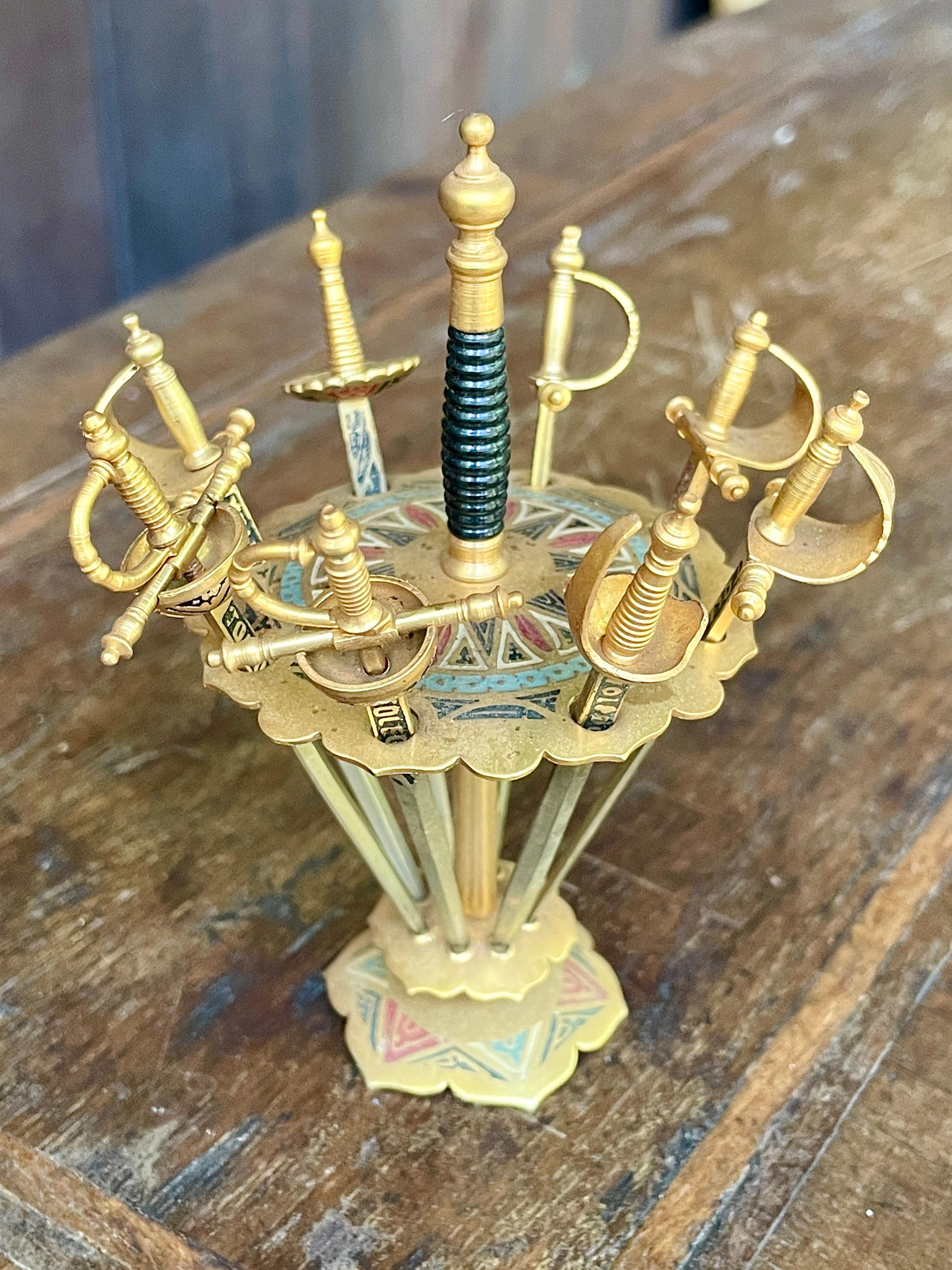 1950s Brass + Enamel Martini Cocktail Swords Vintage Mid-Century Mad Men État moyen - En vente à Hyattsville, MD