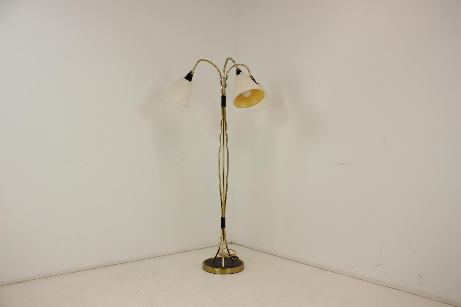 Mid-Century Modern 1950s Brass Floor Lamp, Czechoslovakia For Sale