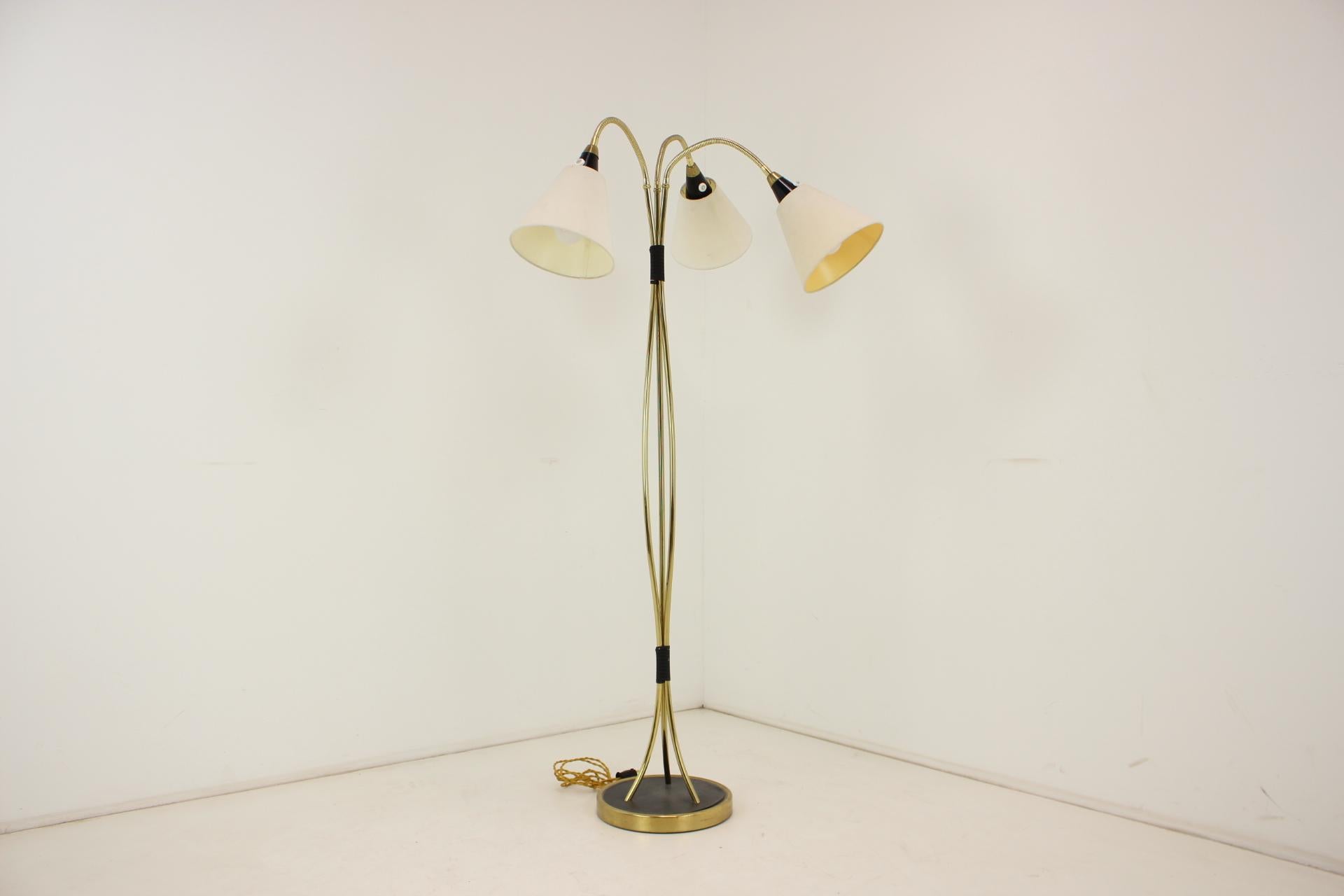 Mid-20th Century 1950s Brass Floor Lamp, Czechoslovakia For Sale