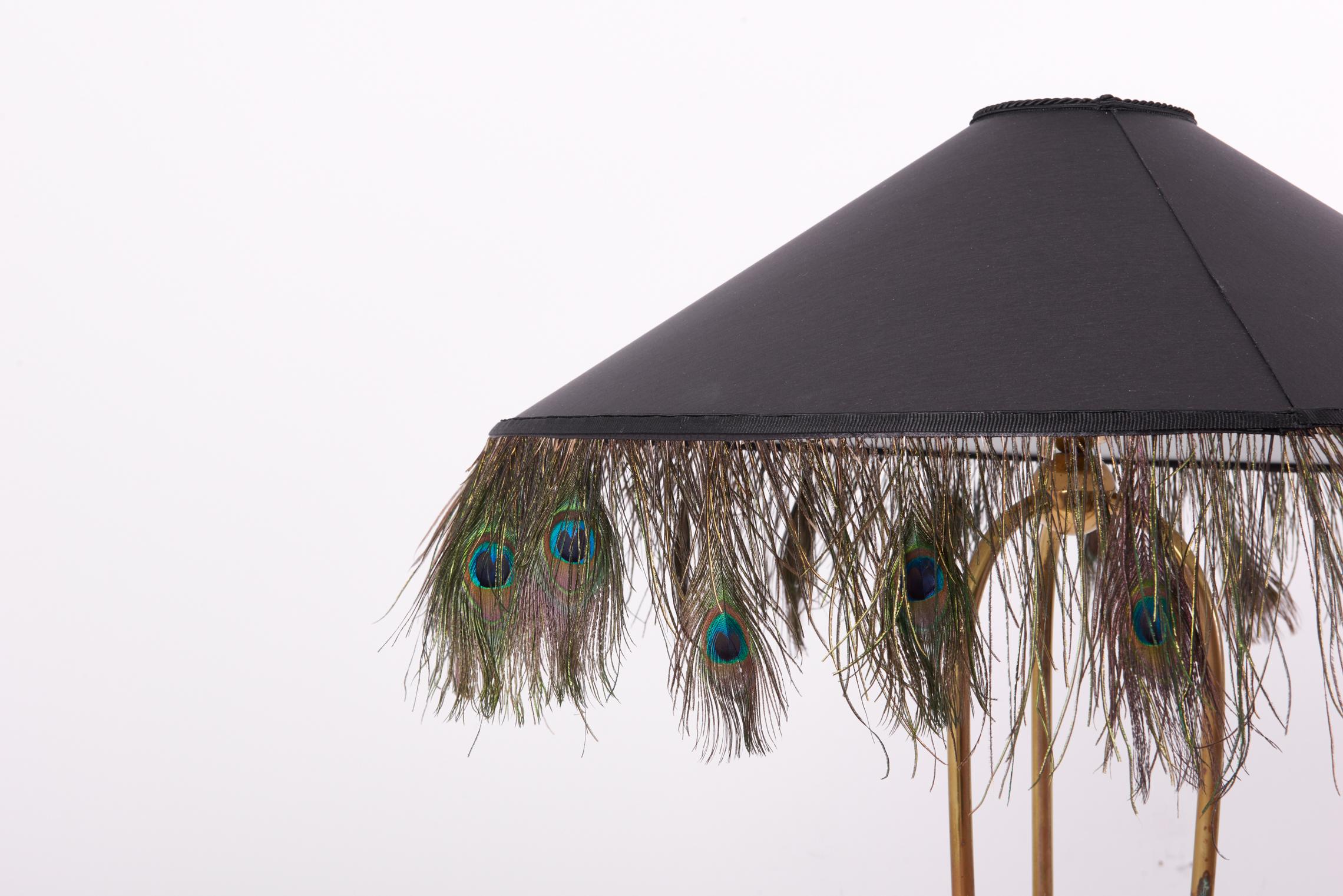 1950s Brass Floor Lamp with Peacock Feathers 3