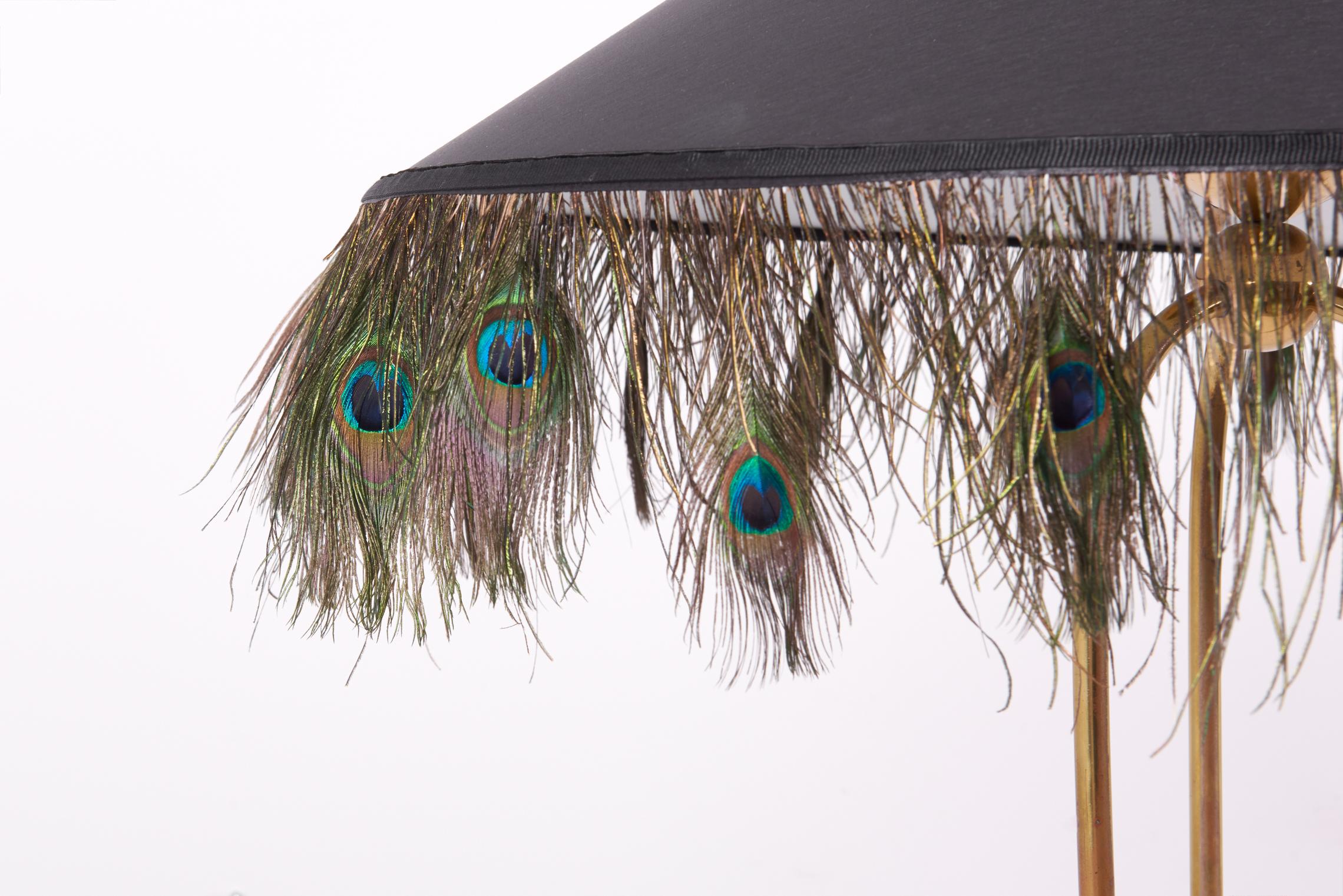 1950s Brass Floor Lamp with Peacock Feathers 4