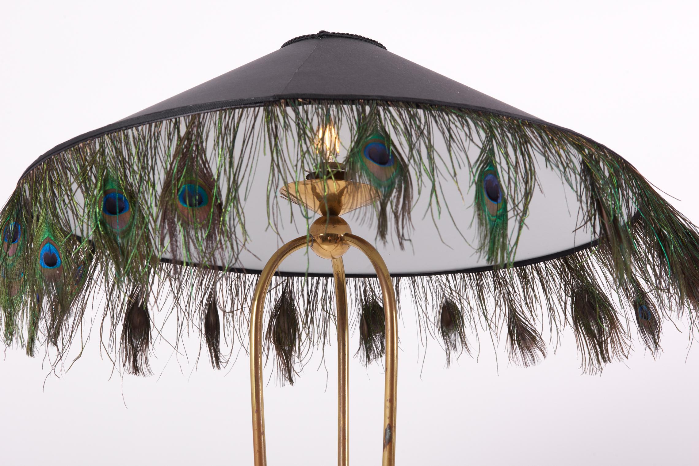 1950s Brass Floor Lamp with Peacock Feathers 5