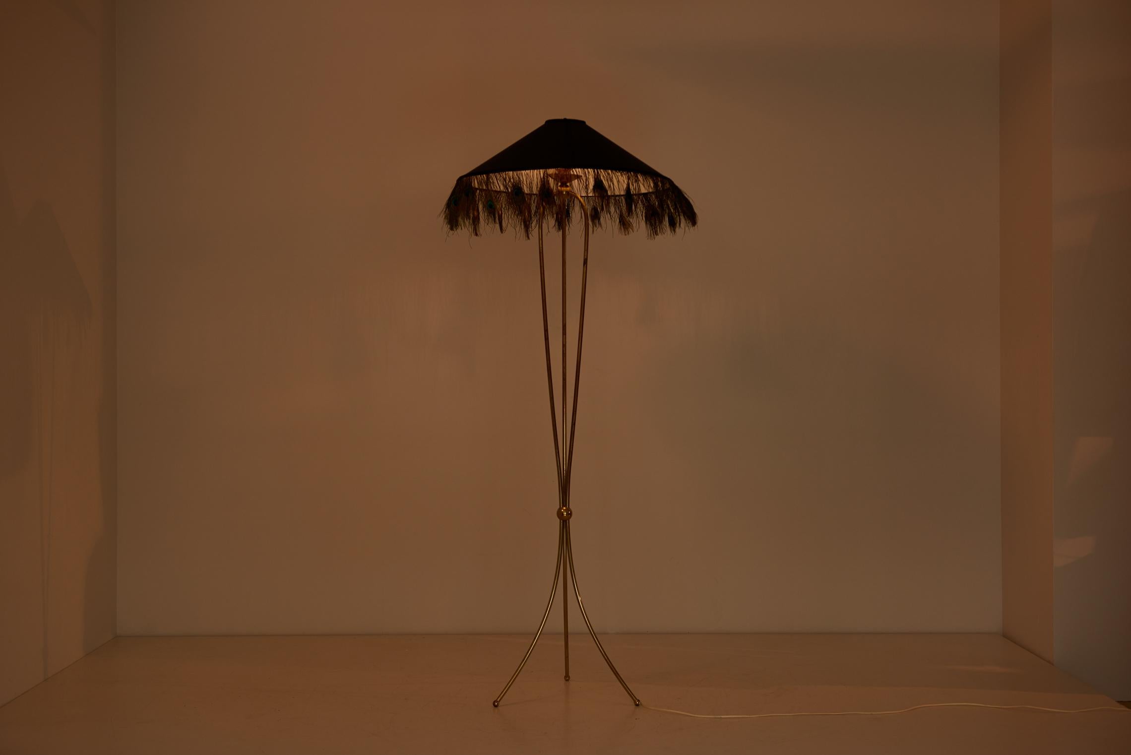 1950s Brass Floor Lamp with Peacock Feathers 6