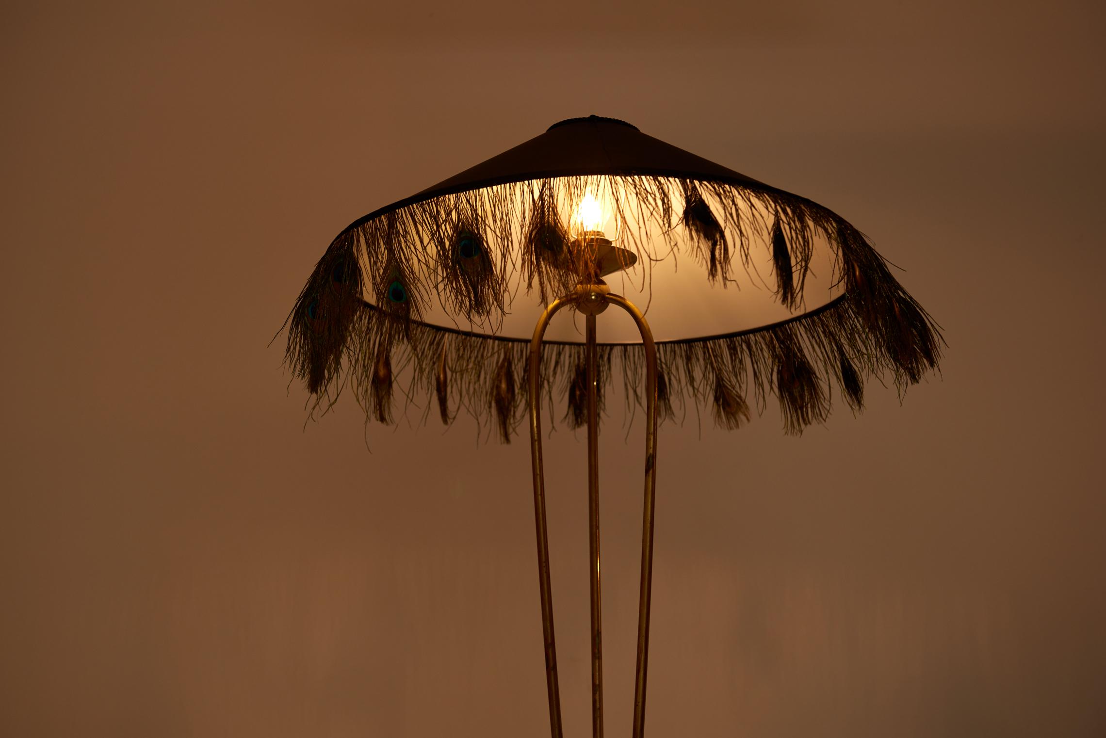 1950s Brass Floor Lamp with Peacock Feathers 7