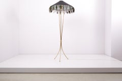 1950s Brass Floor Lamp with Peacock Feathers