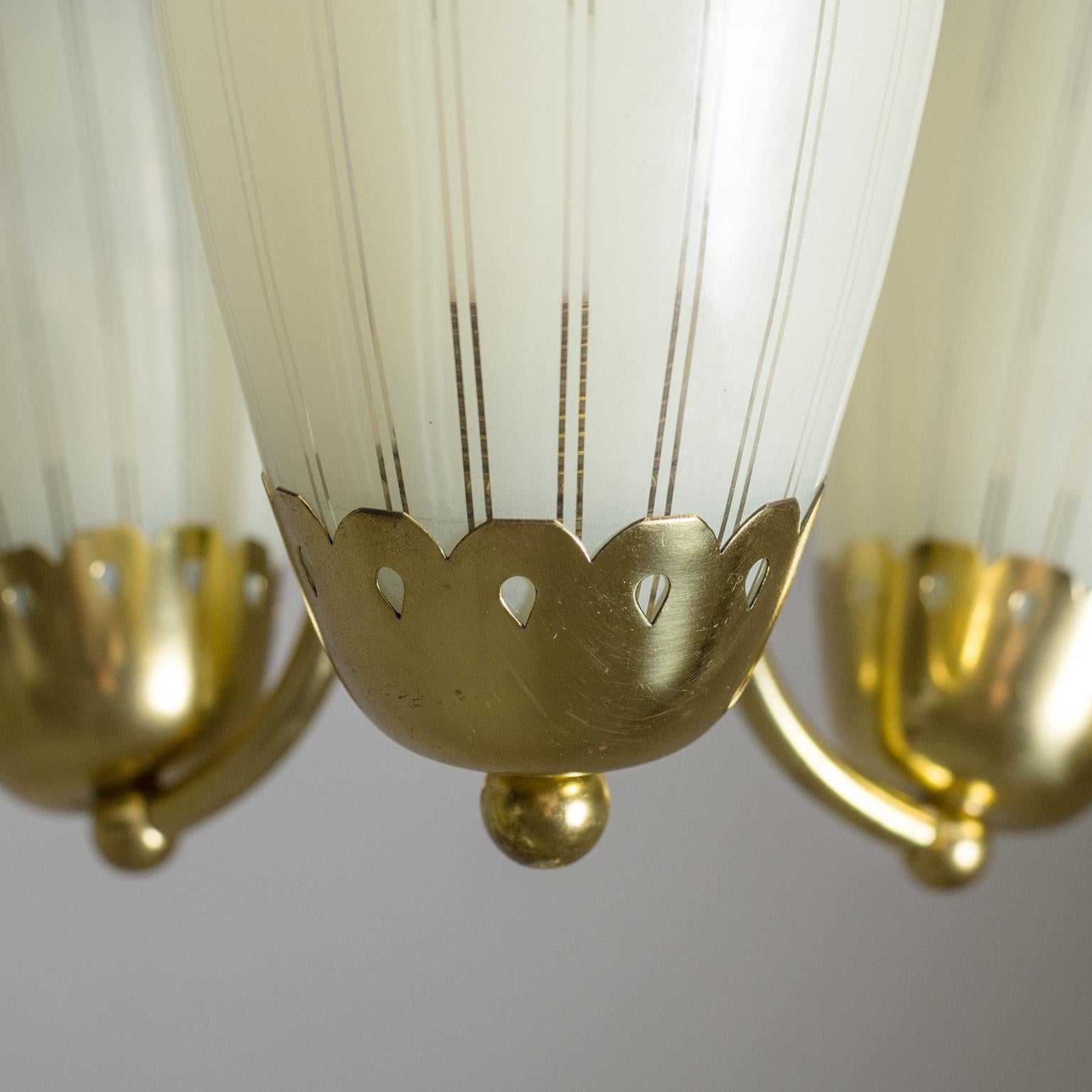 1950s Brass Flush Mount with Striped Glass 4