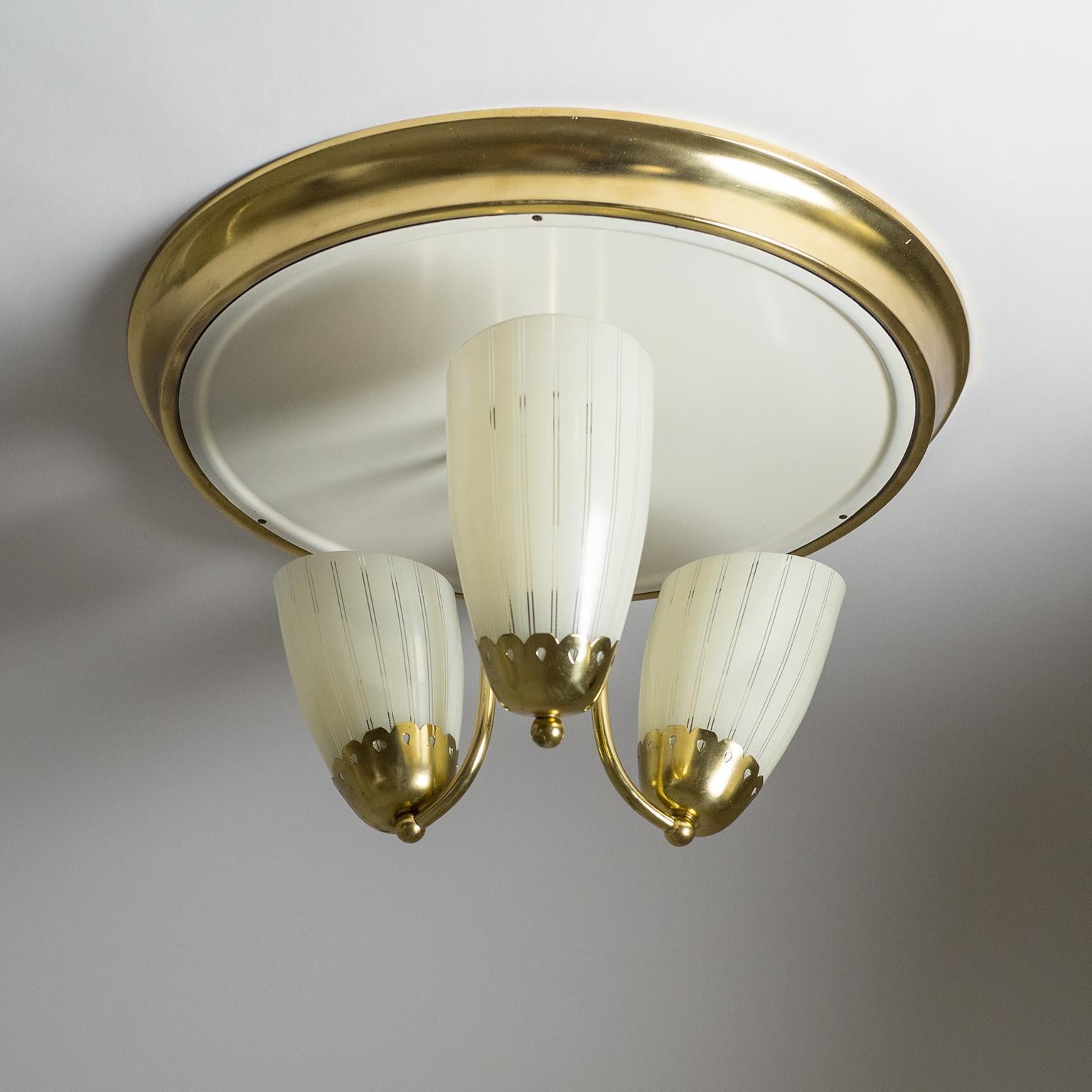 1950s Brass Flush Mount with Striped Glass 6