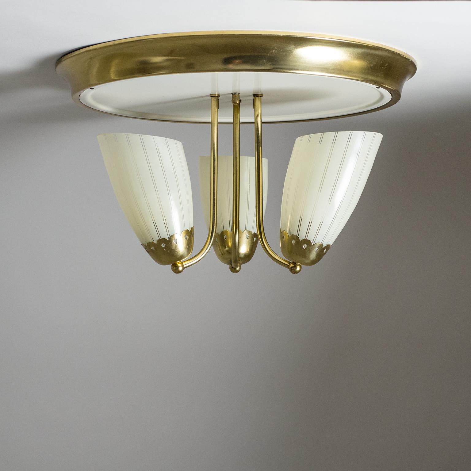 1950s Brass Flush Mount with Striped Glass 7