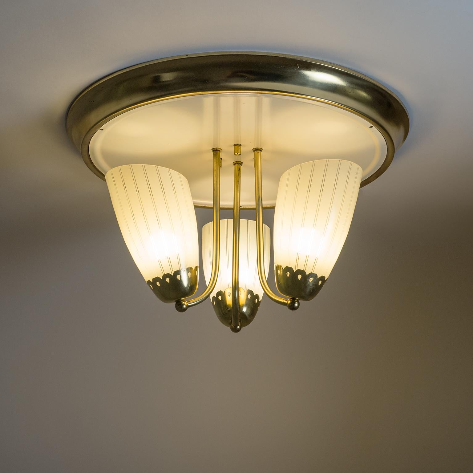 1950s Brass Flush Mount with Striped Glass 8