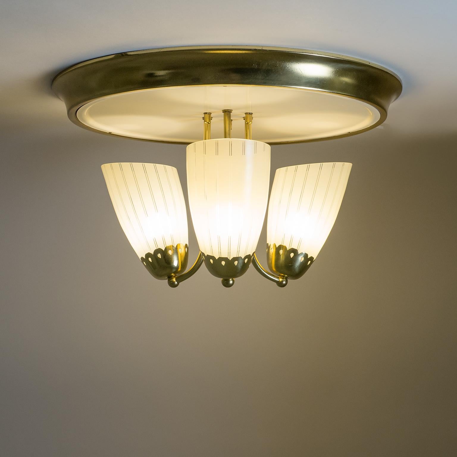 1950s Brass Flush Mount with Striped Glass 9