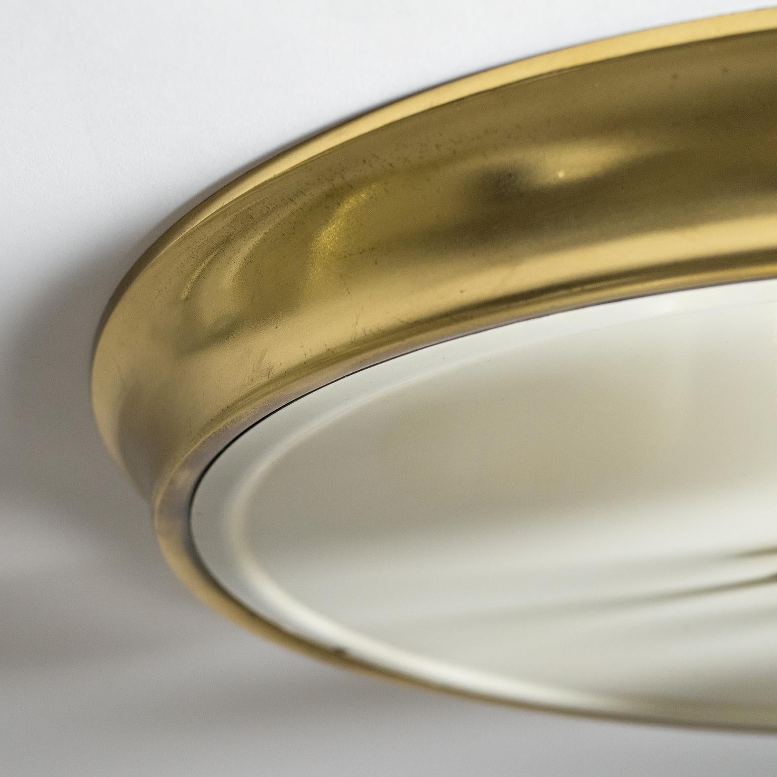 1950s Brass Flush Mount with Striped Glass 1