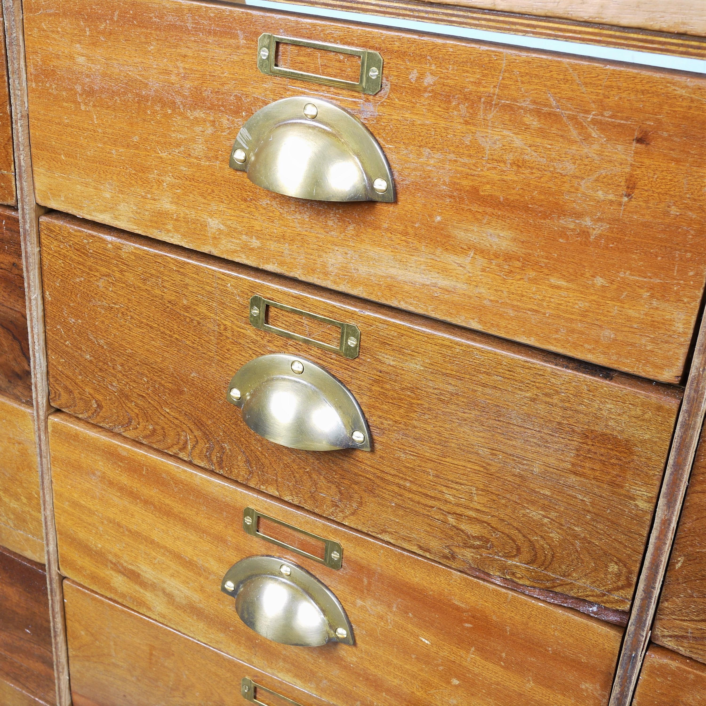 Polished 1950s Brass Frame Haberdashery Cabinet, Chest of Drawers, Storage Cabinet