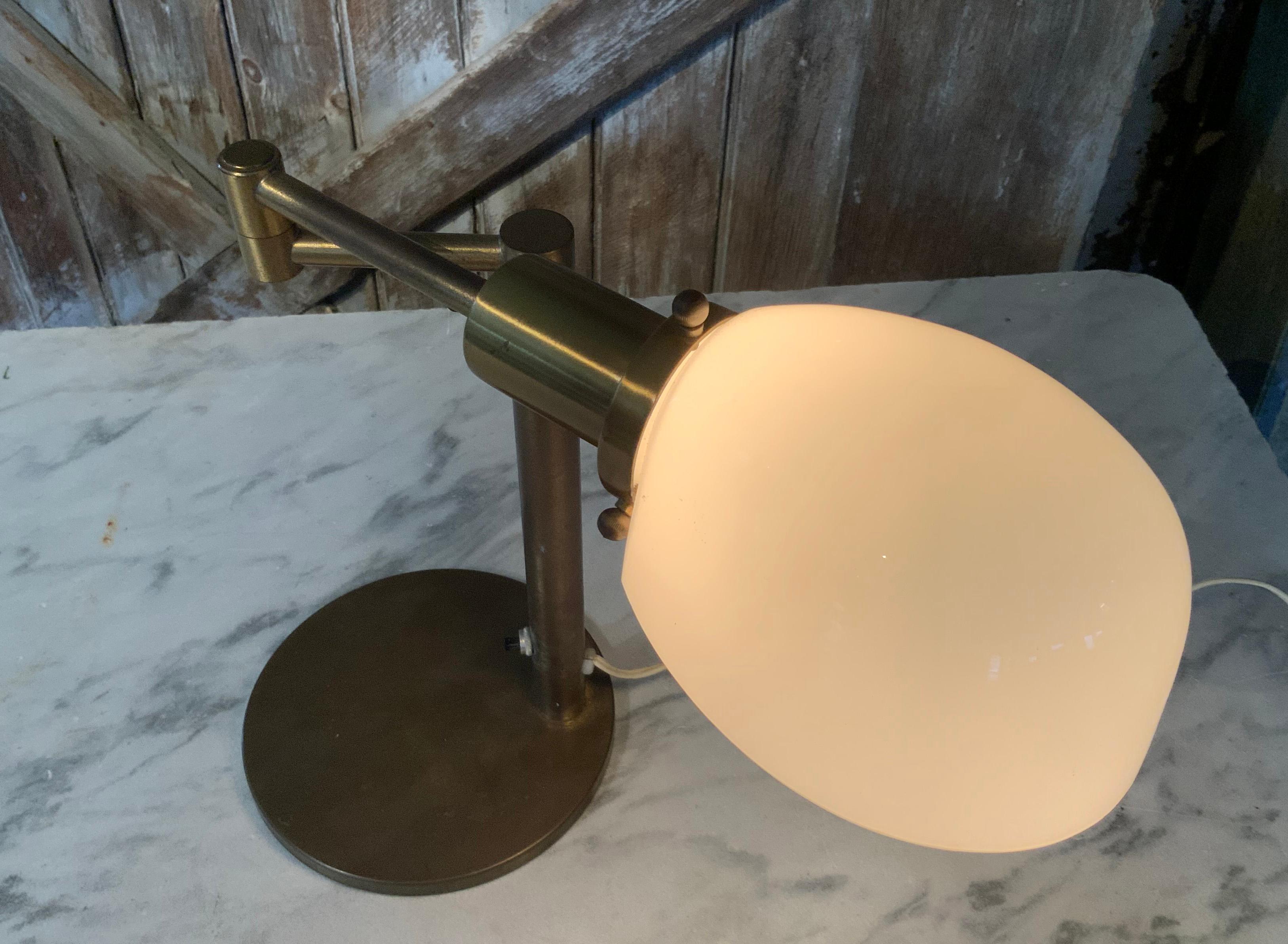Mid-20th Century 1950's Brass & Glass Adjustable Desk Lamp by Nessen