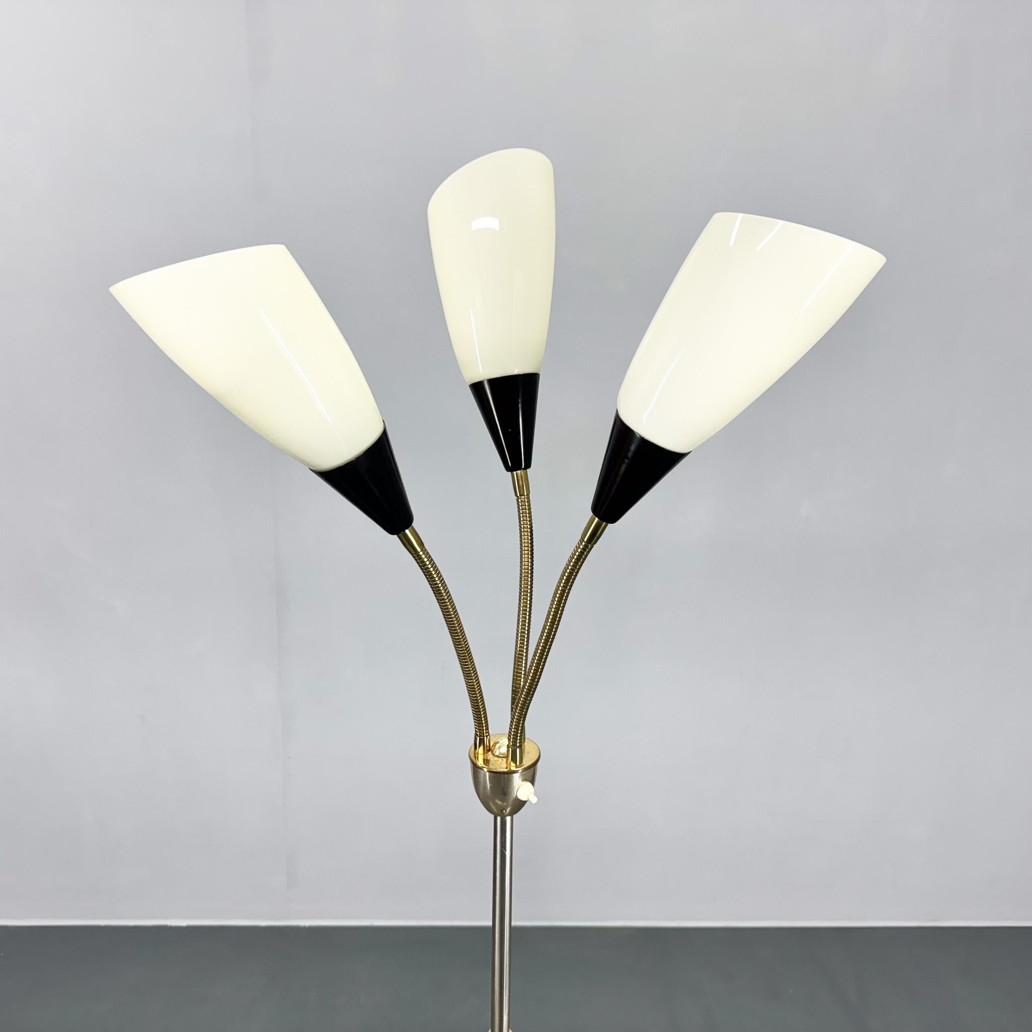 1950s Brass & Glass Adjustable Floor Lamp with Wooden Detail For Sale 5