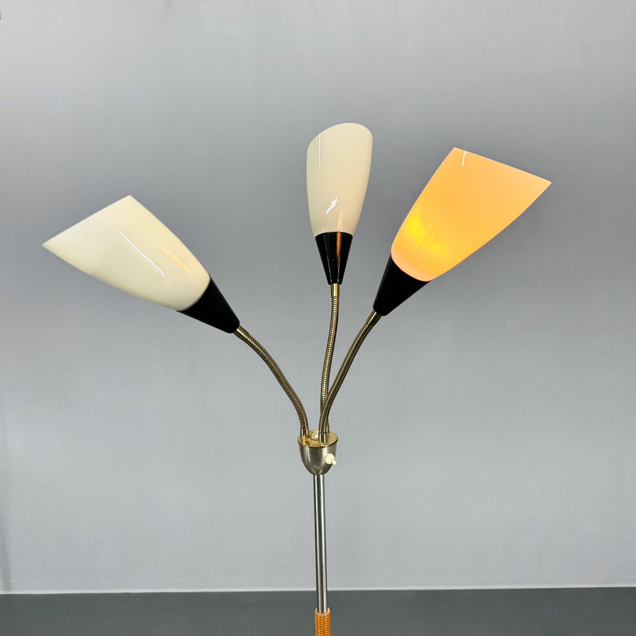 1950s Brass & Glass Adjustable Floor Lamp with Wooden Detail For Sale 6