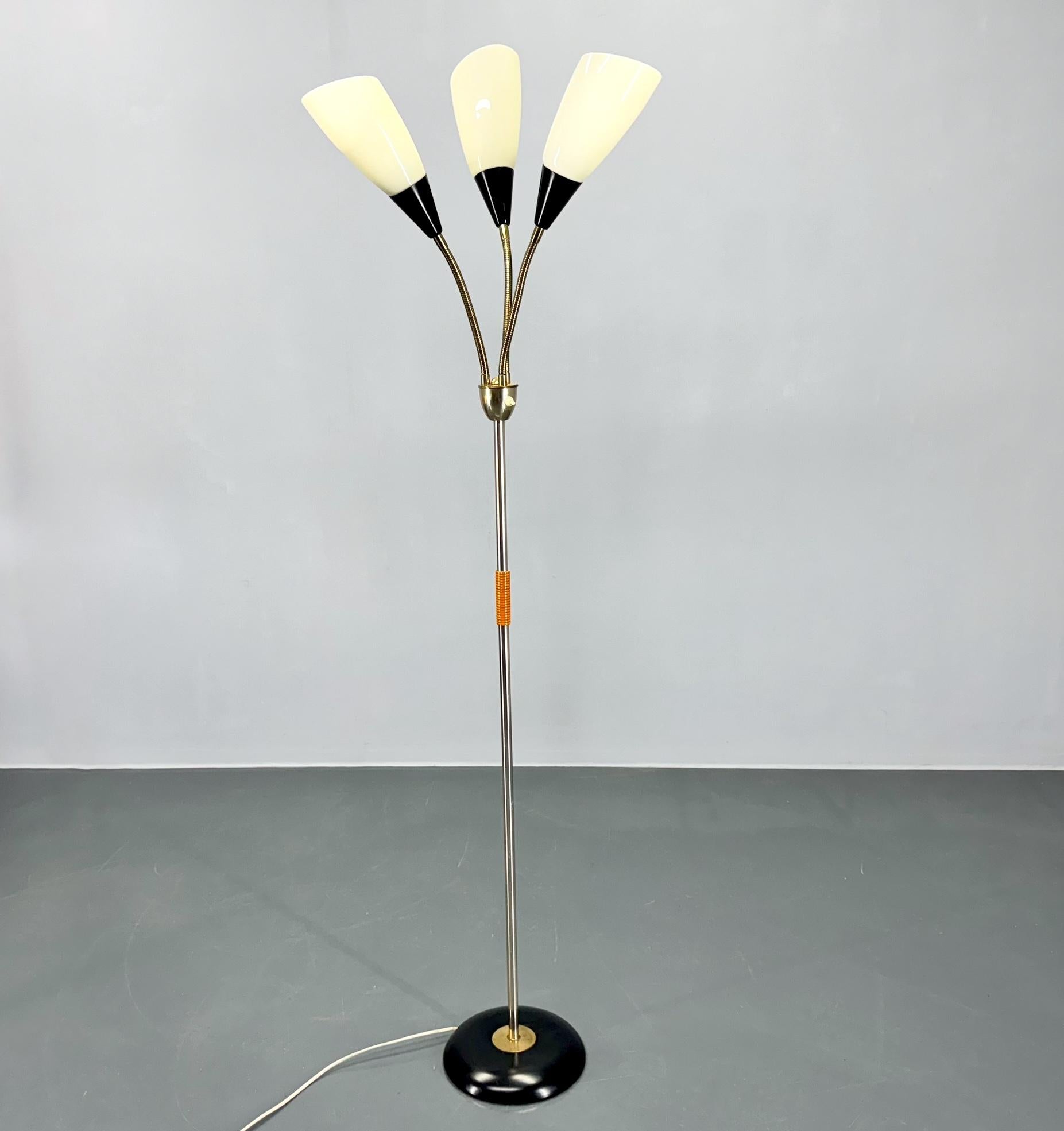 1950s Brass & Glass Adjustable Floor Lamp with Wooden Detail For Sale 10