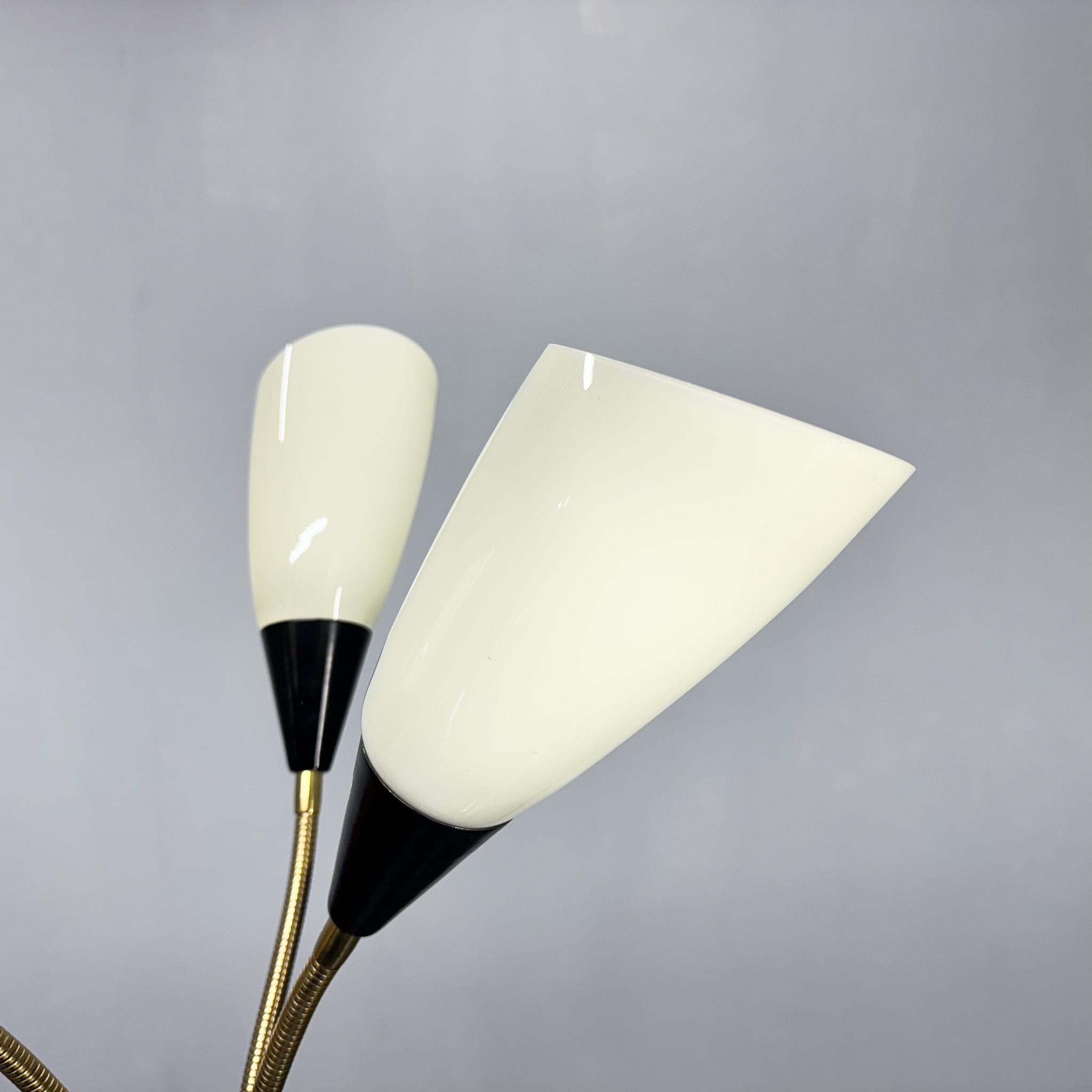 1950s Brass & Glass Adjustable Floor Lamp with Wooden Detail For Sale 1