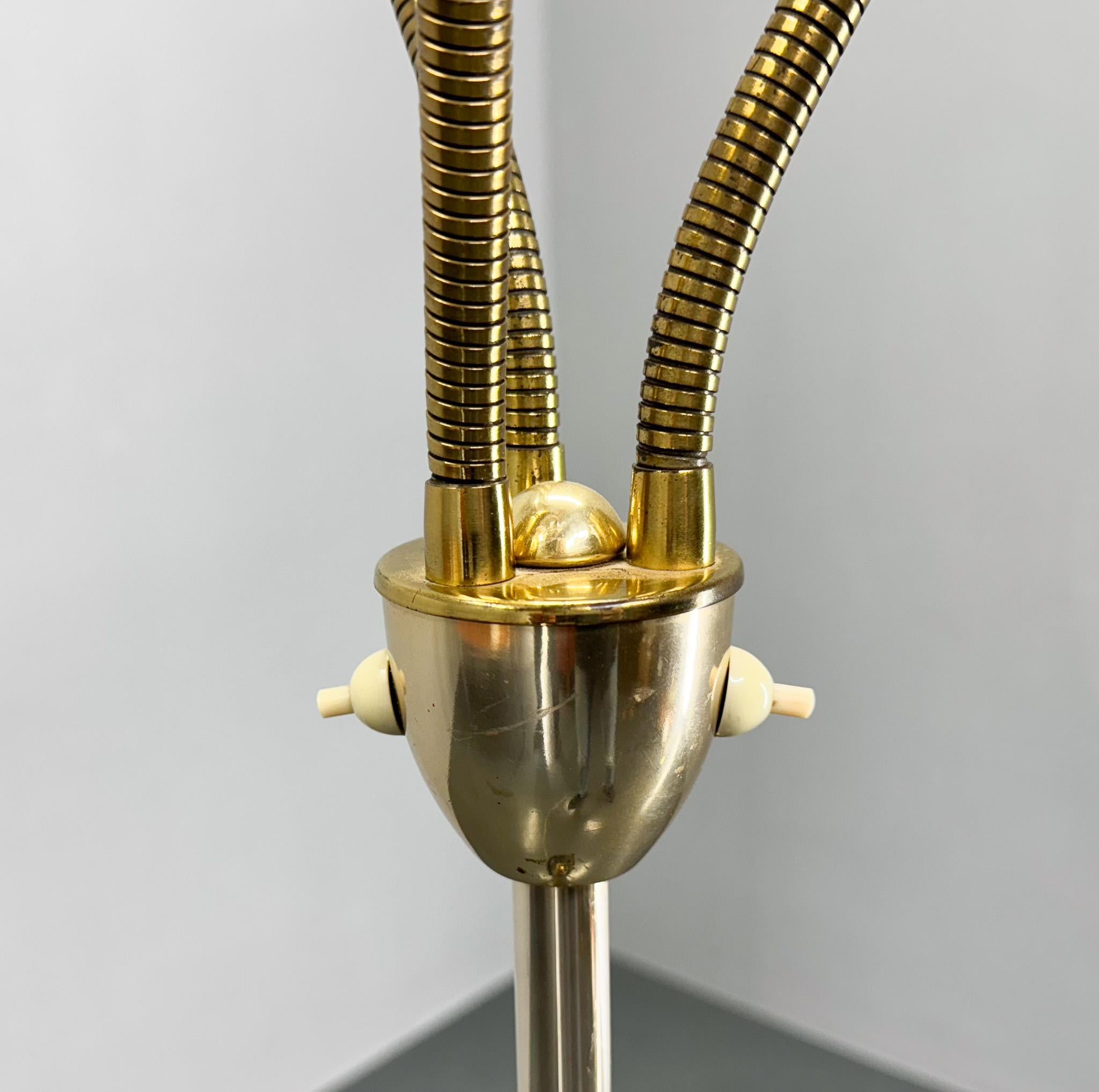 1950s Brass & Glass Adjustable Floor Lamp with Wooden Detail For Sale 2