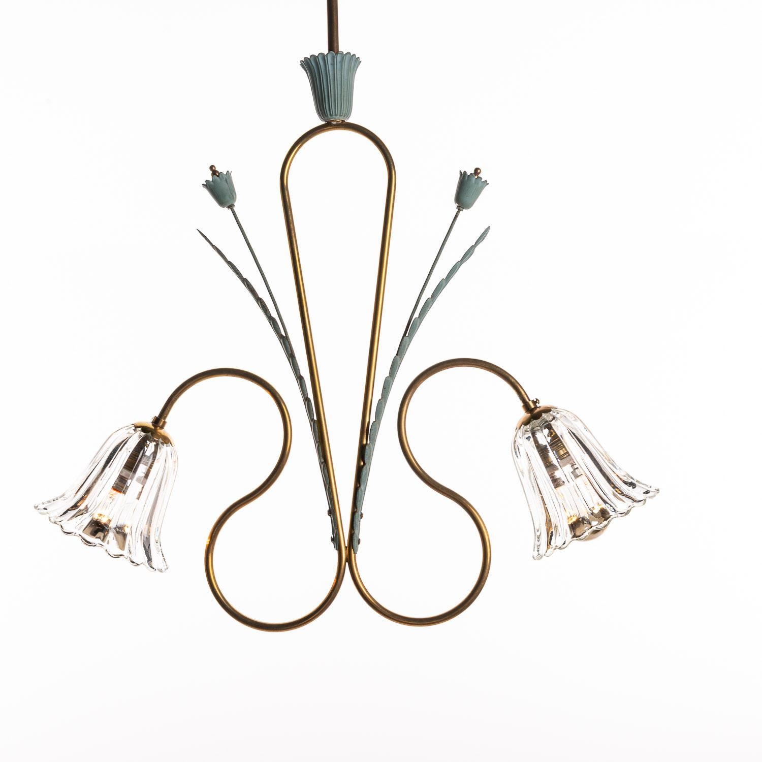 1950s Brass, Glass and Metal Pendant in the Style of Pietro Chiesa 5