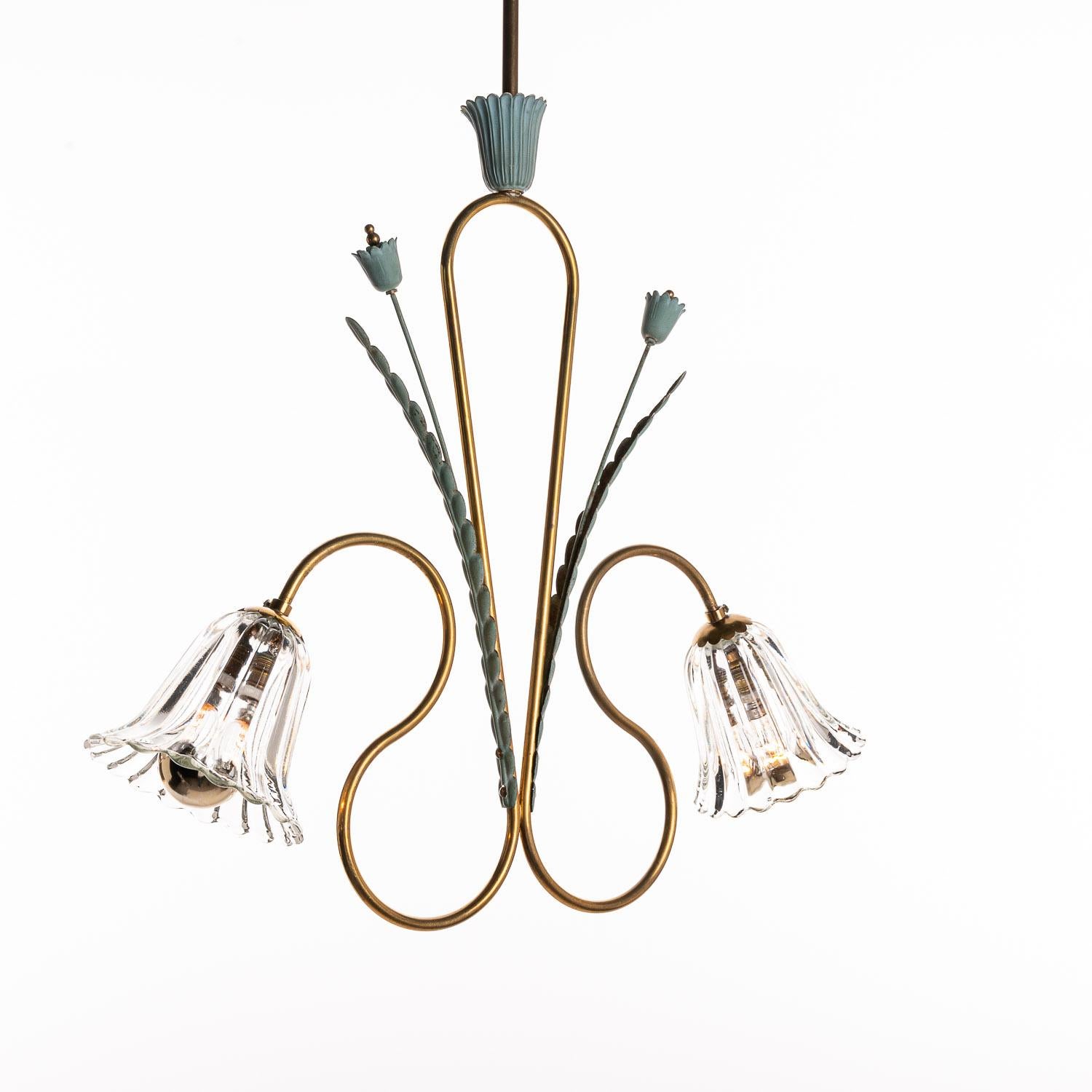 1950s Brass, Glass and Metal Pendant in the Style of Pietro Chiesa 6