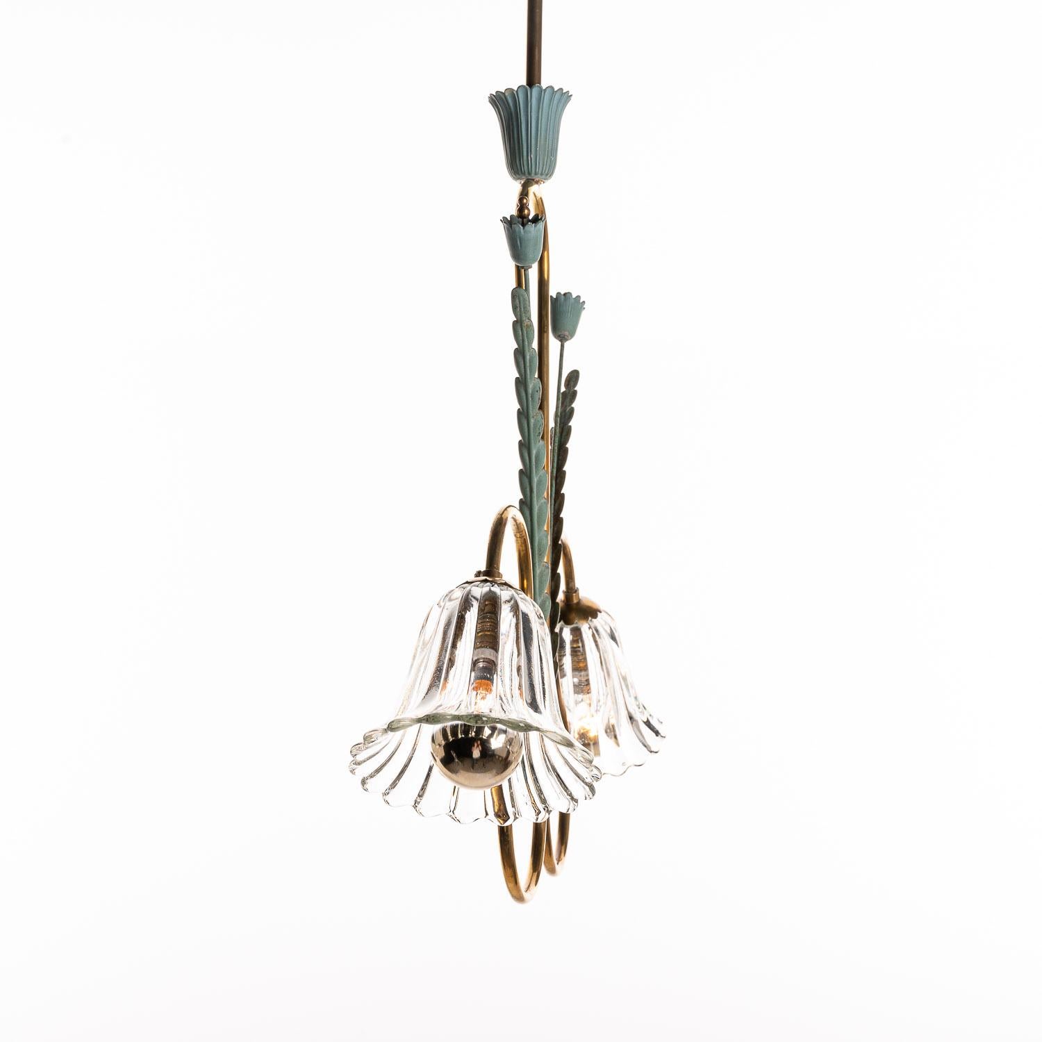 1950s Brass, Glass and Metal Pendant in the Style of Pietro Chiesa 7