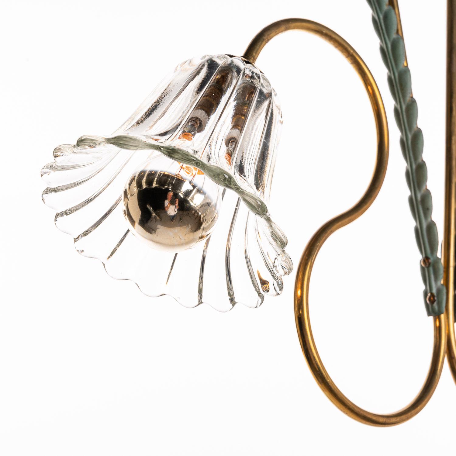Italian 1950s Brass, Glass and Metal Pendant in the Style of Pietro Chiesa