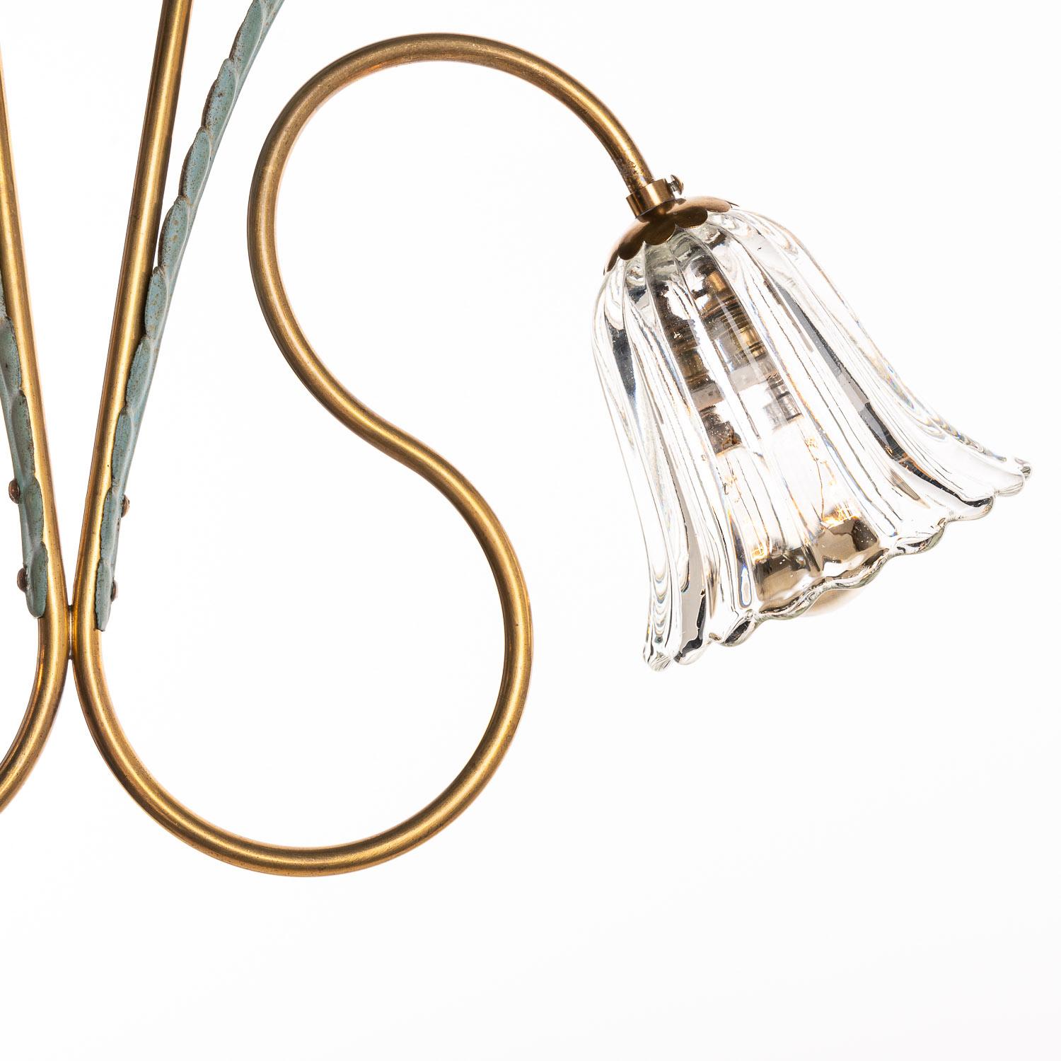 1950s Brass, Glass and Metal Pendant in the Style of Pietro Chiesa 1