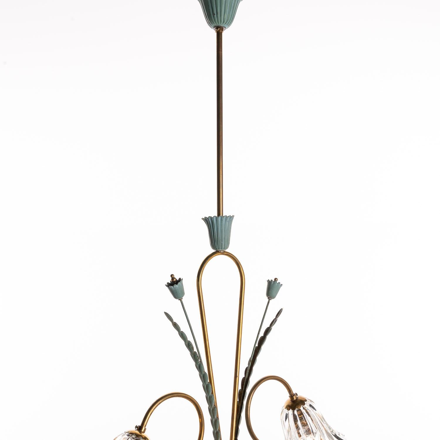 1950s Brass, Glass and Metal Pendant in the Style of Pietro Chiesa 3