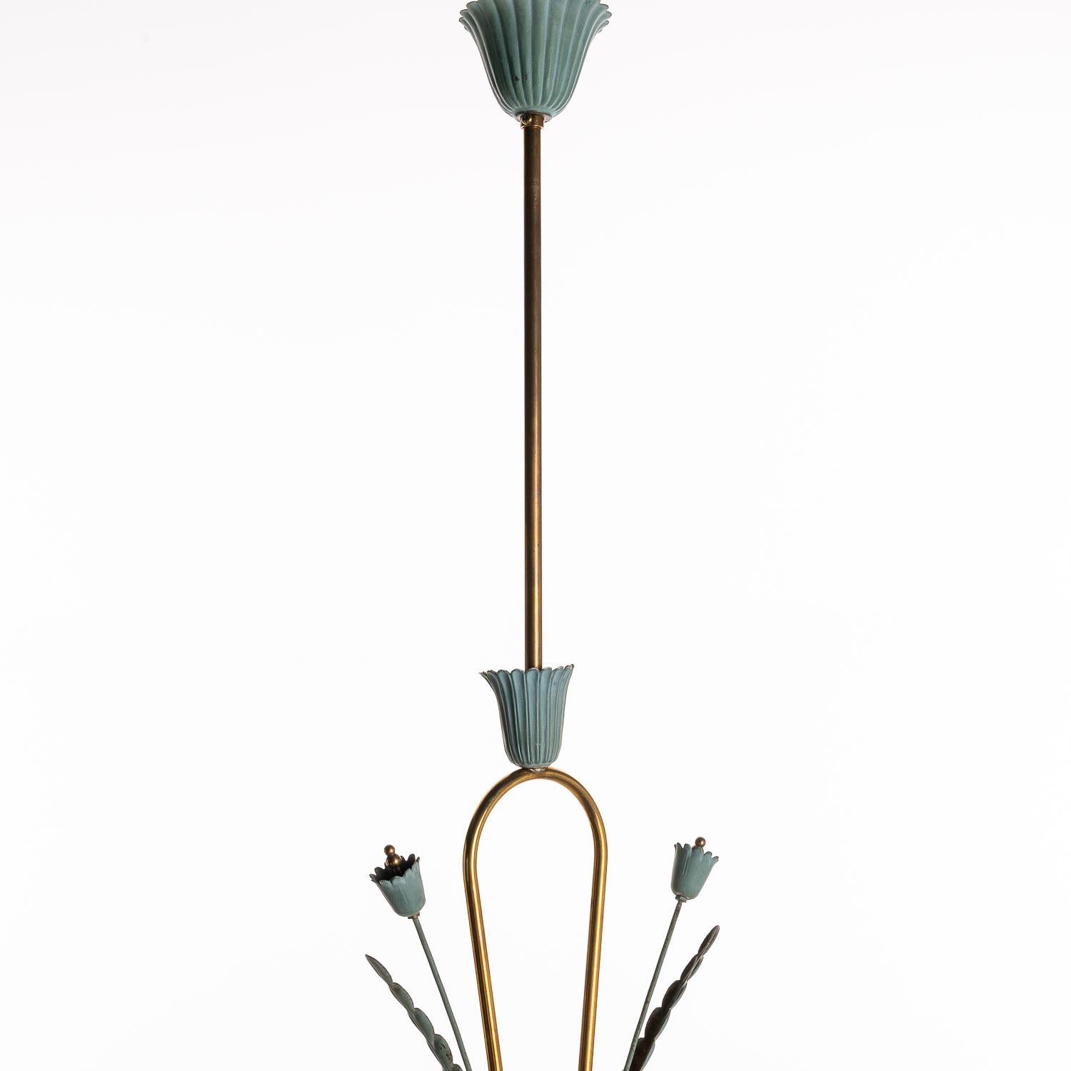 1950s Brass, Glass and Metal Pendant in the Style of Pietro Chiesa 4