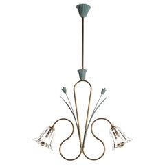 1950s Brass, Glass and Metal Pendant in the Style of Pietro Chiesa