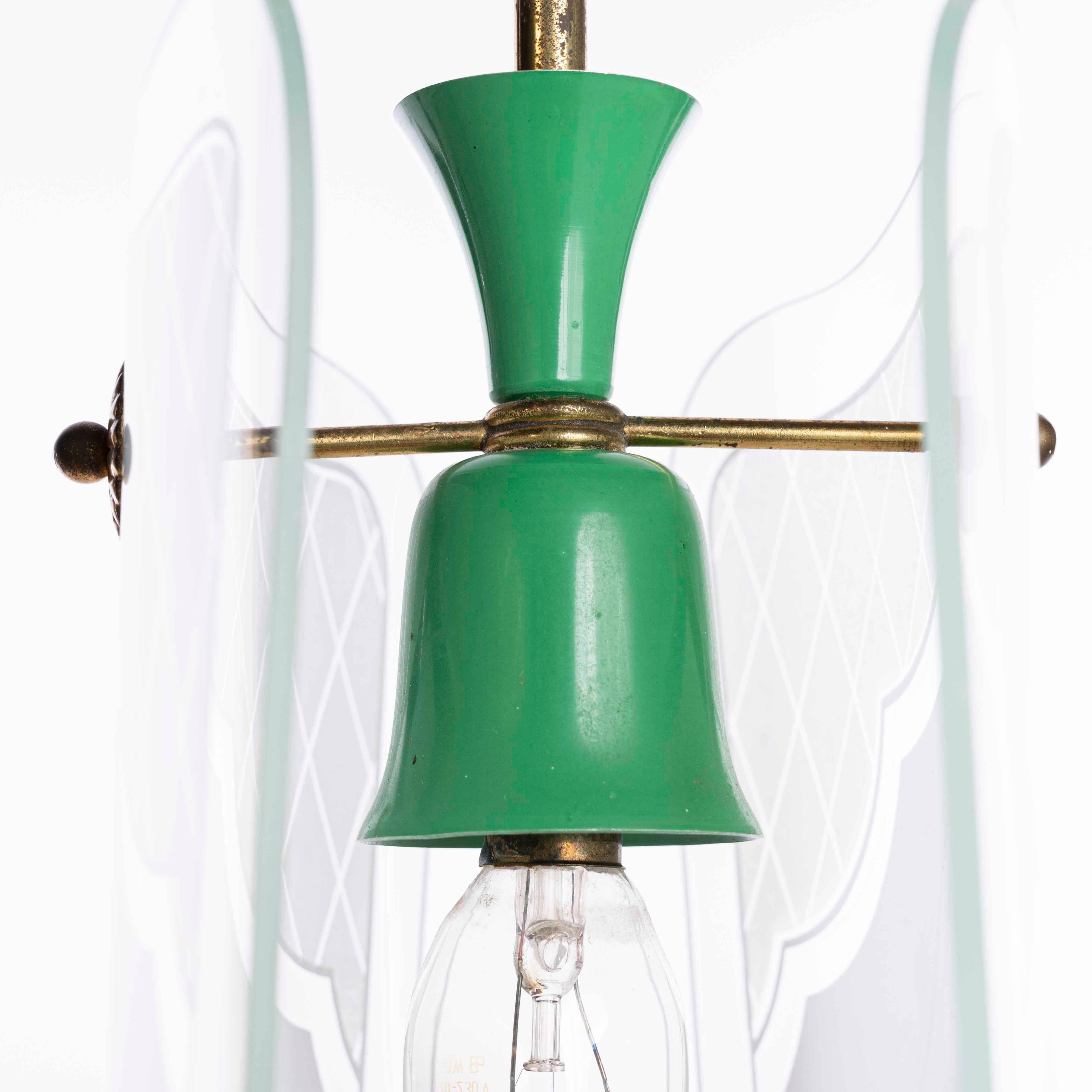 1950s Brass, Glass and Polychrome Lantern in Style of Fontana Arte In Good Condition For Sale In Amsterdam, NH