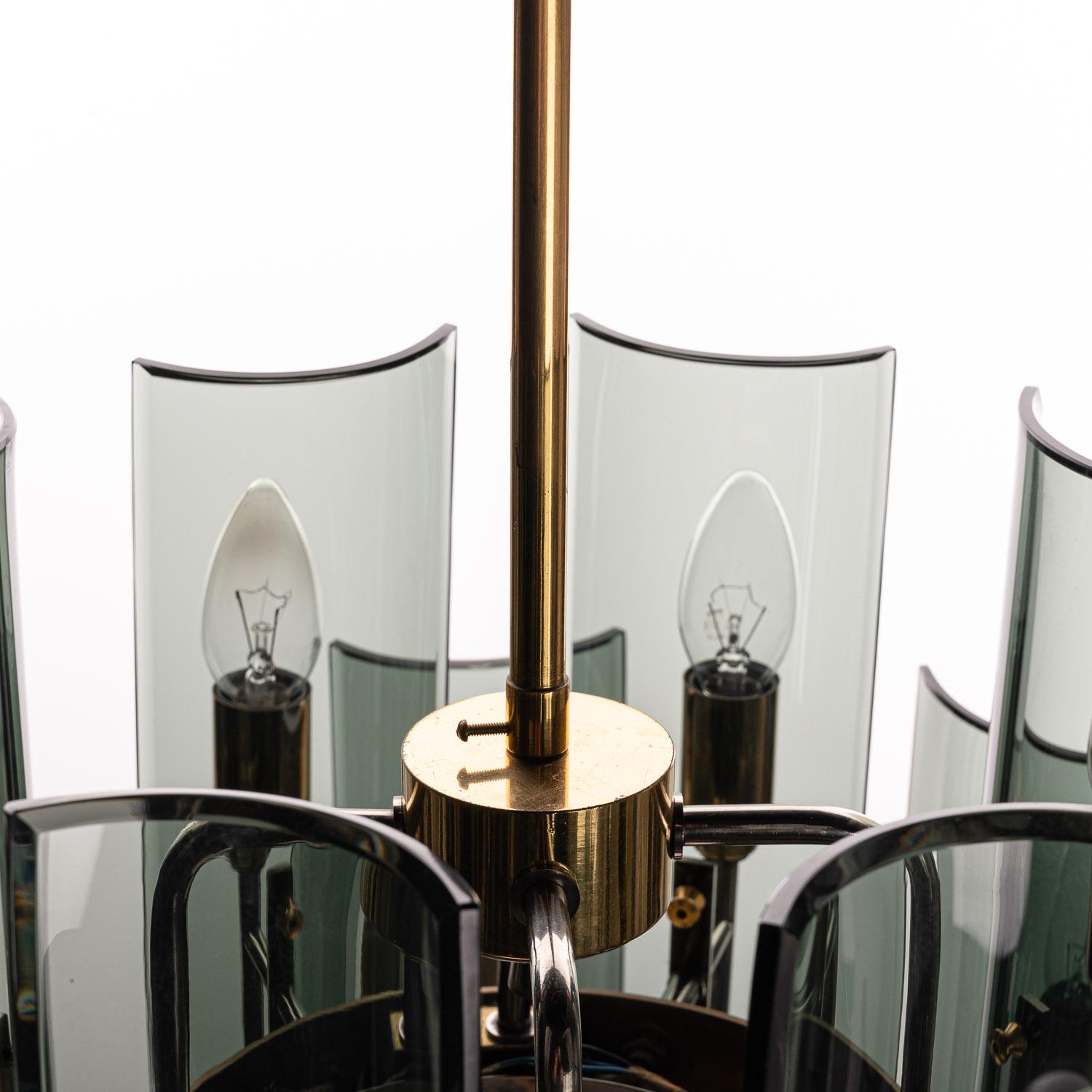 1950's Brass, Glass & Chrome Chandelier by Cristal Arte For Sale 9