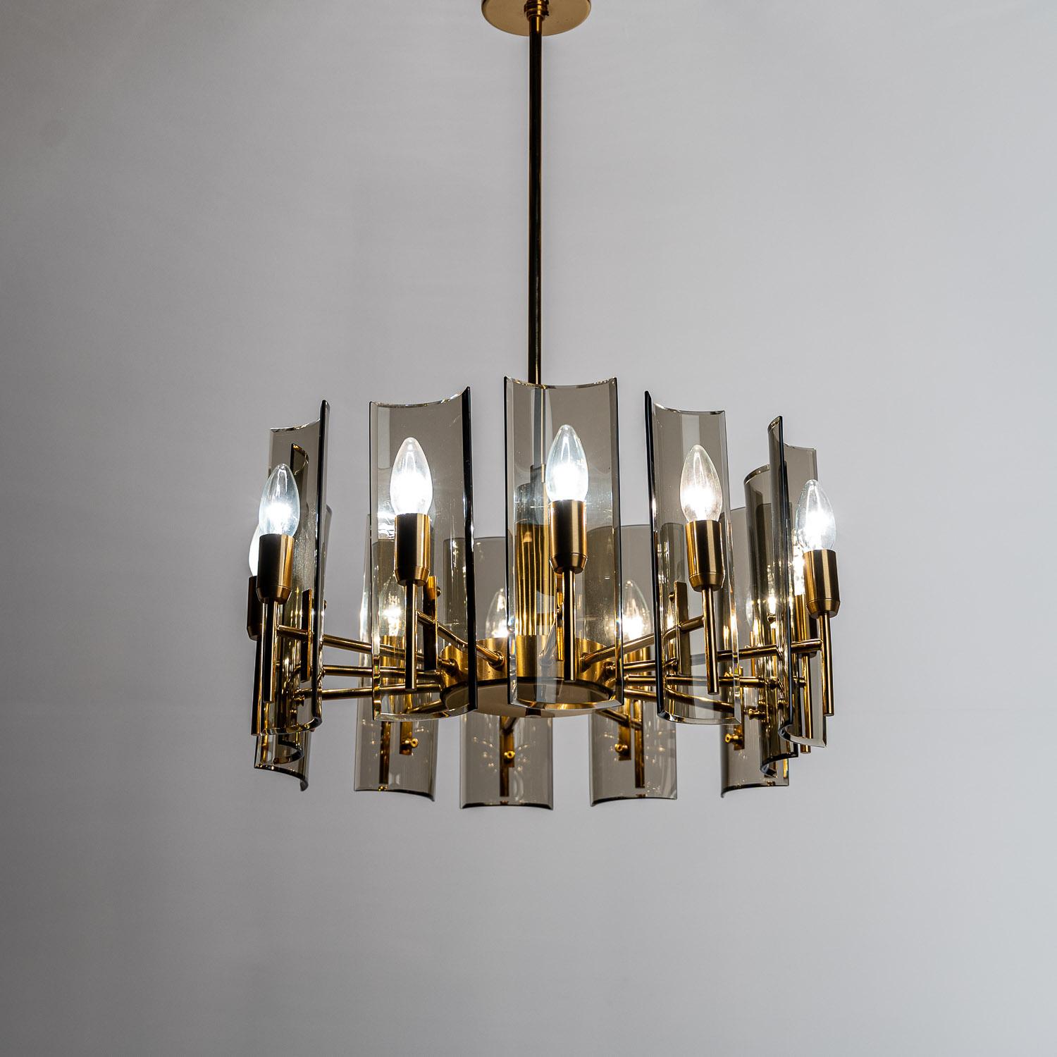 1950's Brass, Glass & Chrome Chandelier by Cristal Arte For Sale 11