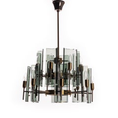 1950's Brass, Glass & Chrome Chandelier by Cristal Arte