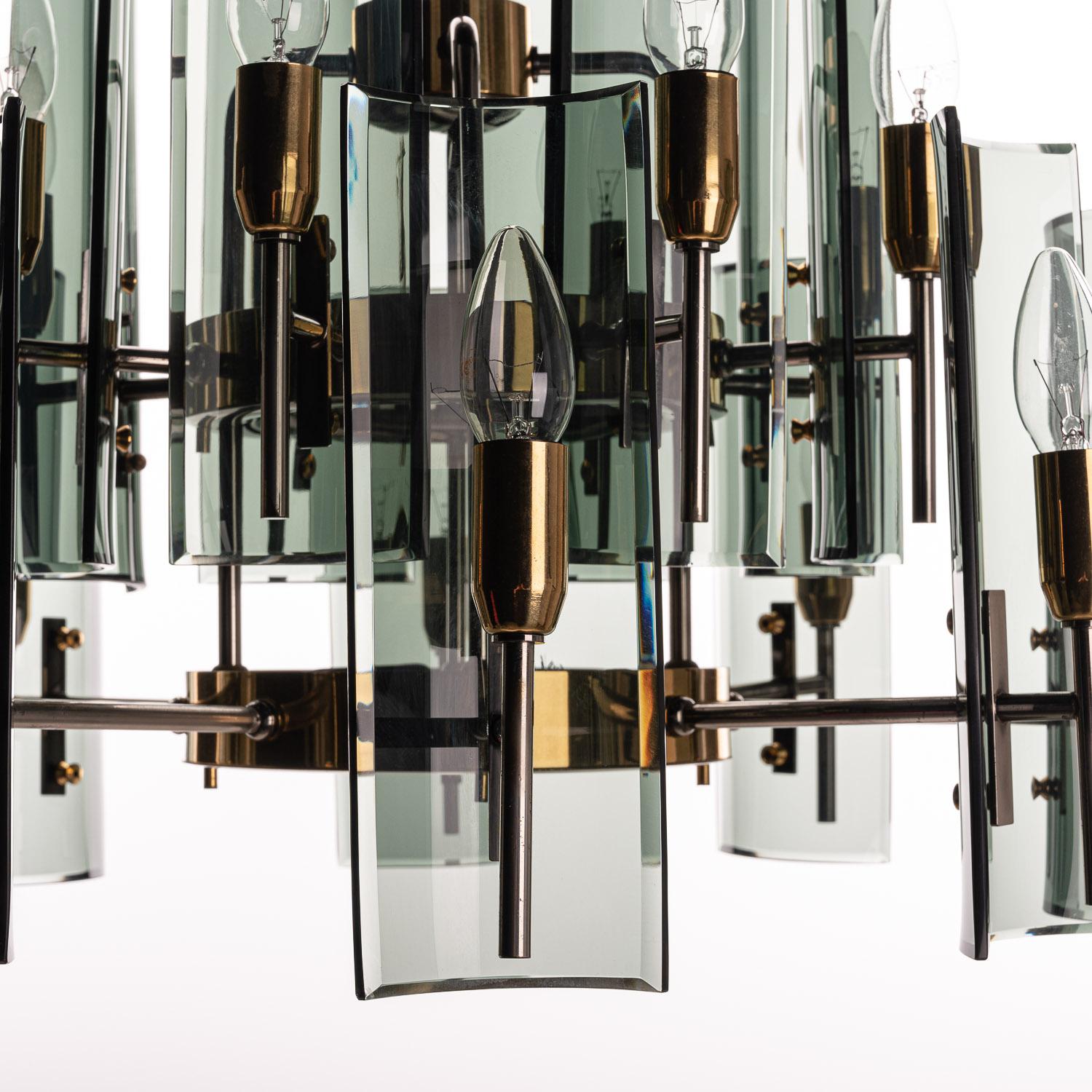 1950's Brass, Glass & Chrome Chandelier by Cristal Arte In Good Condition For Sale In Schoorl, NH