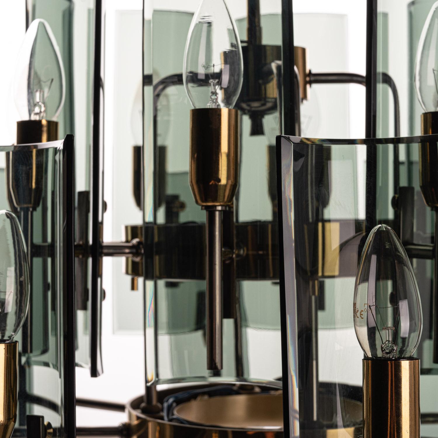 1950's Brass, Glass & Chrome Chandelier by Cristal Arte For Sale 1
