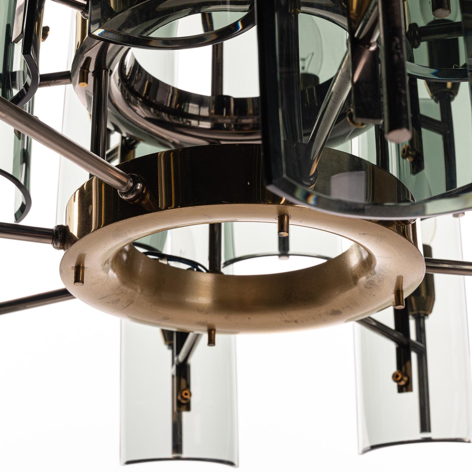 1950's Brass, Glass & Chrome Chandelier by Cristal Arte For Sale 2
