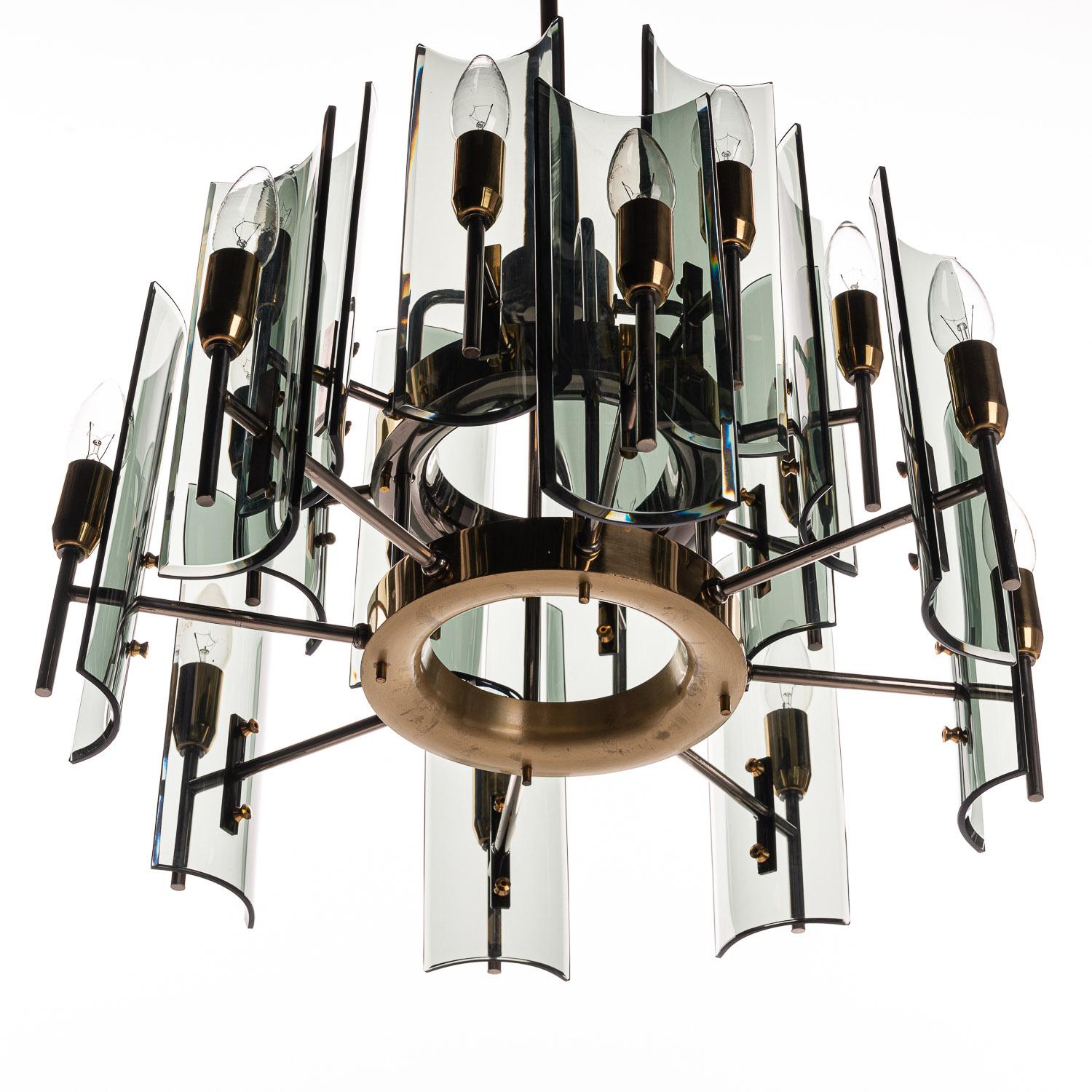 1950's Brass, Glass & Chrome Chandelier by Cristal Arte For Sale 4