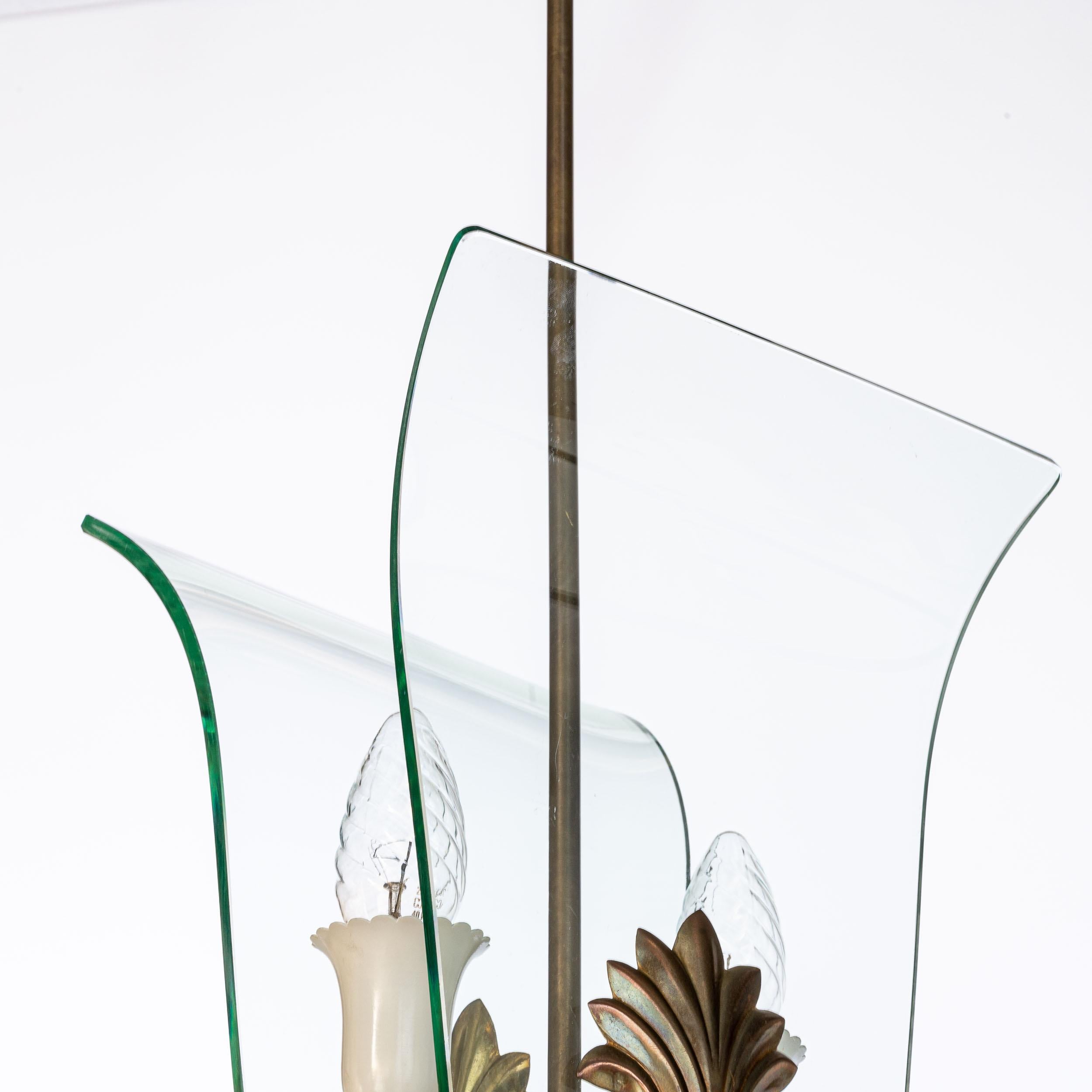 Italian 1950's Brass & Glass Lantern Attributed to Luigi Fontana For Sale