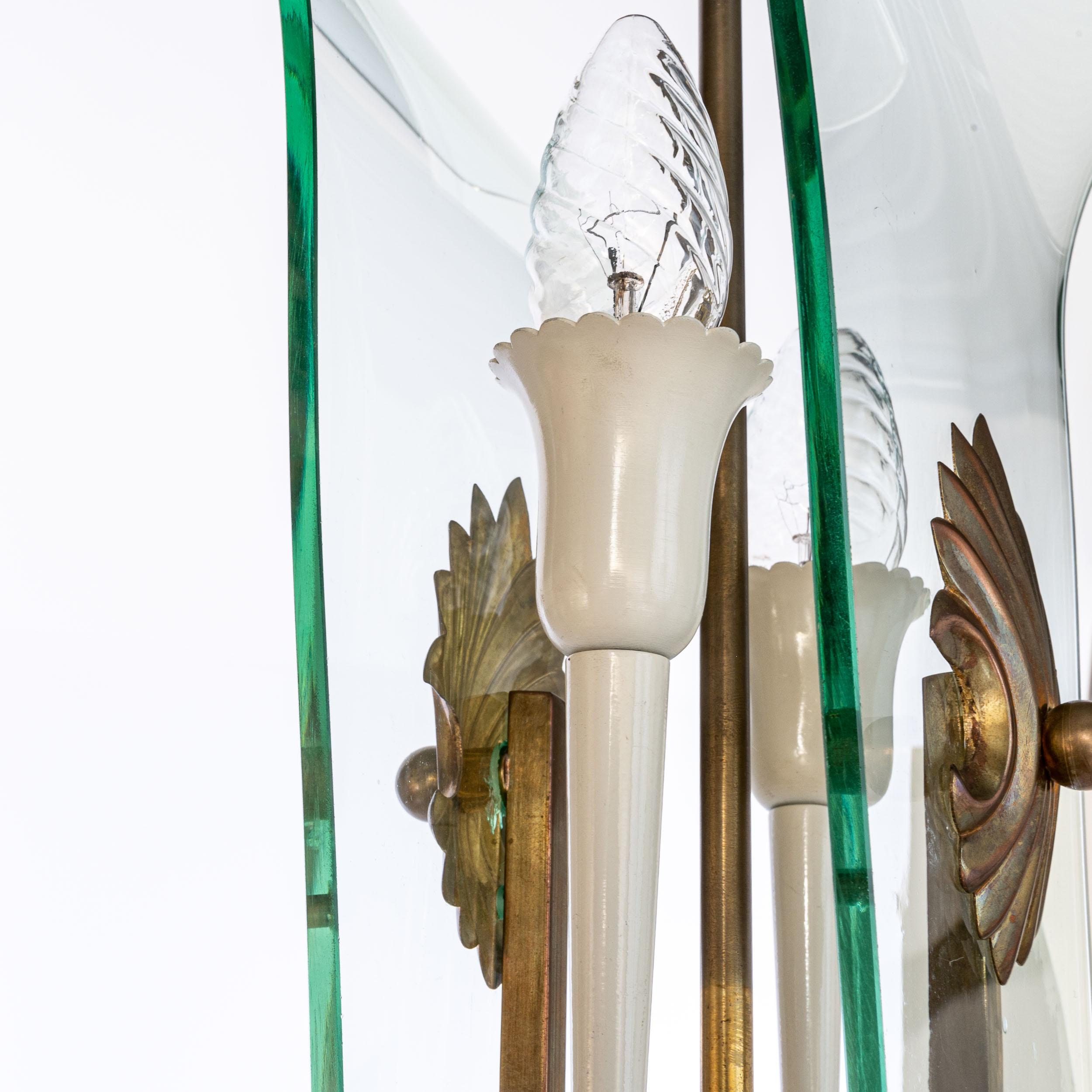 20th Century 1950's Brass & Glass Lantern Attributed to Luigi Fontana For Sale