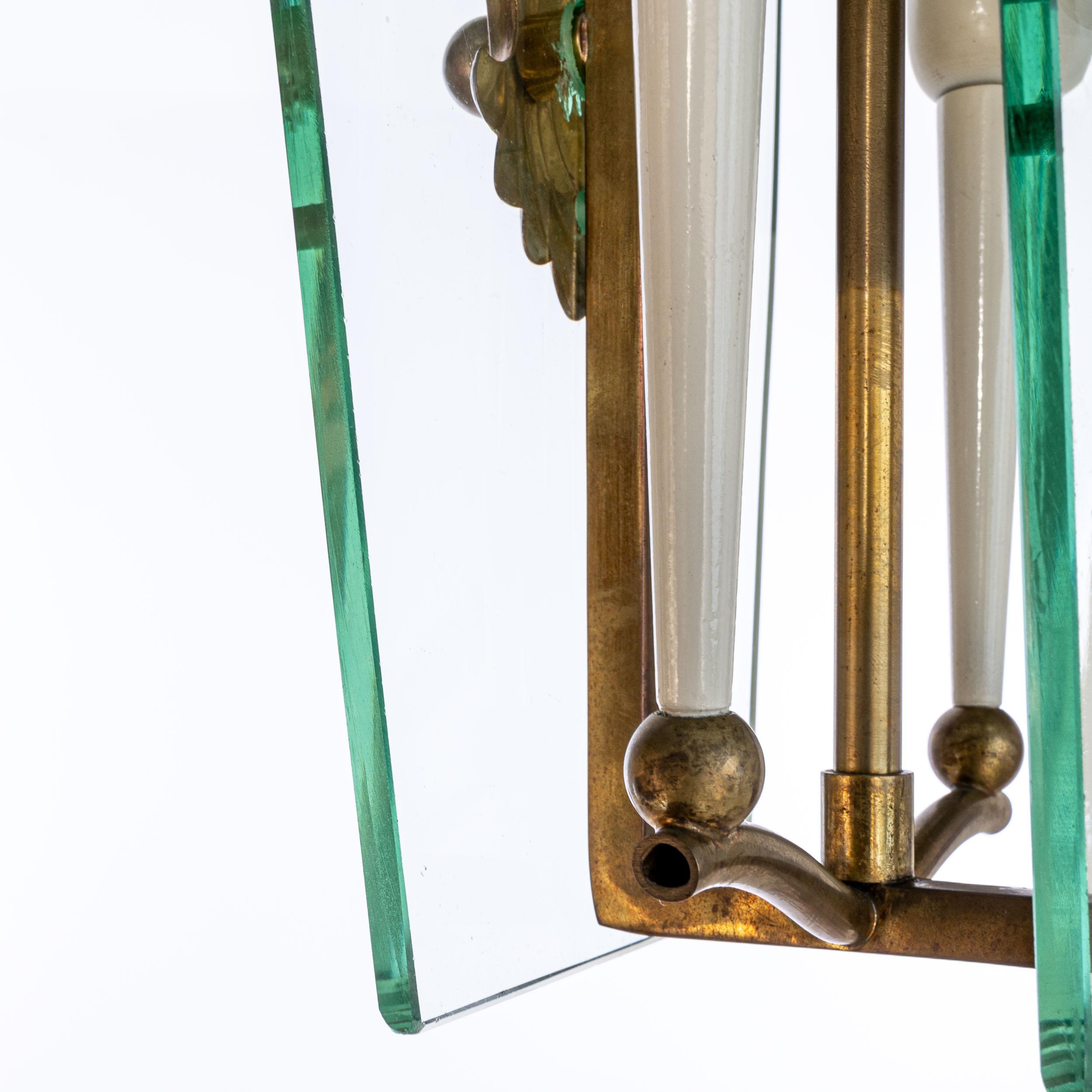 1950's Brass & Glass Lantern Attributed to Luigi Fontana For Sale 1