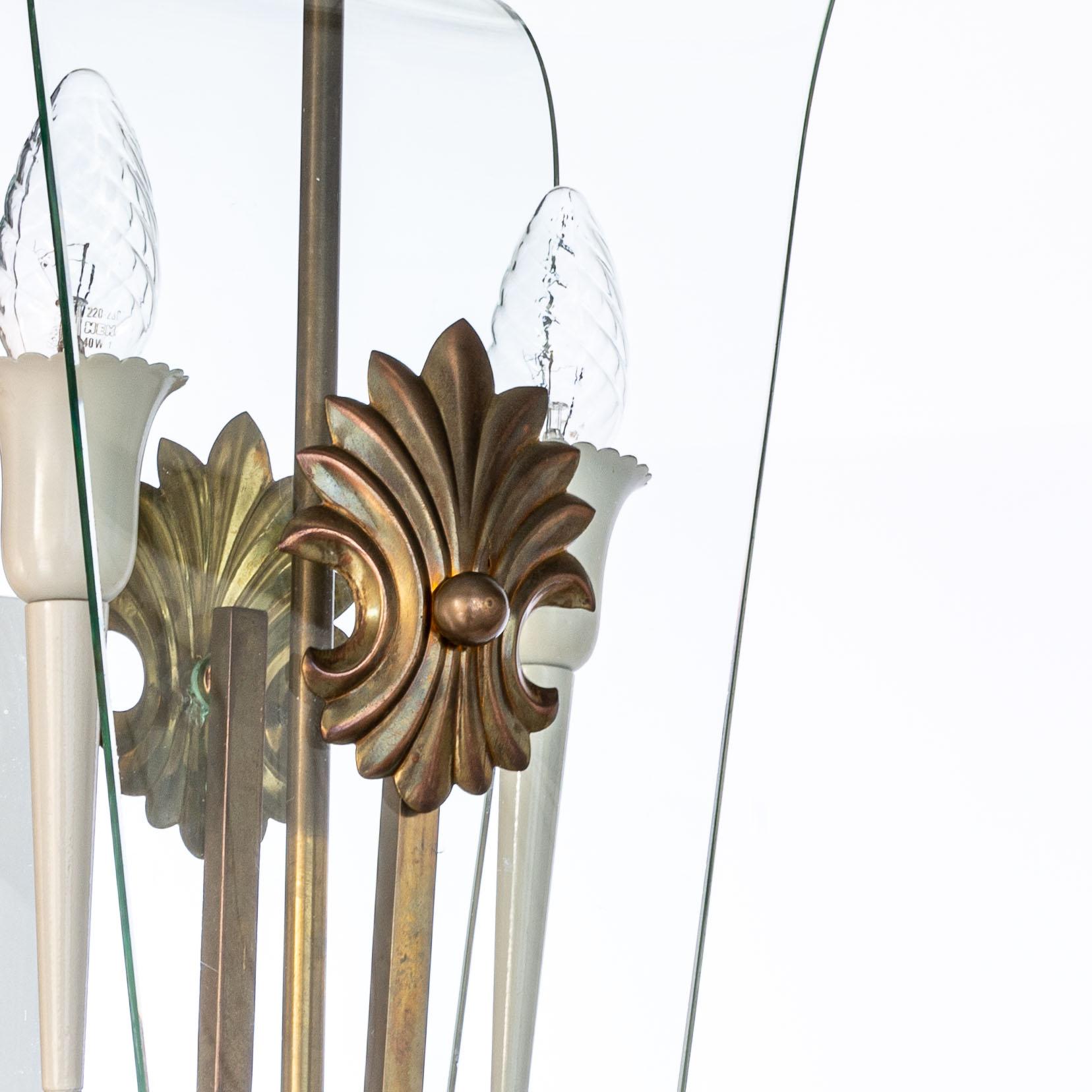 1950's Brass & Glass Lantern Attributed to Luigi Fontana For Sale 2