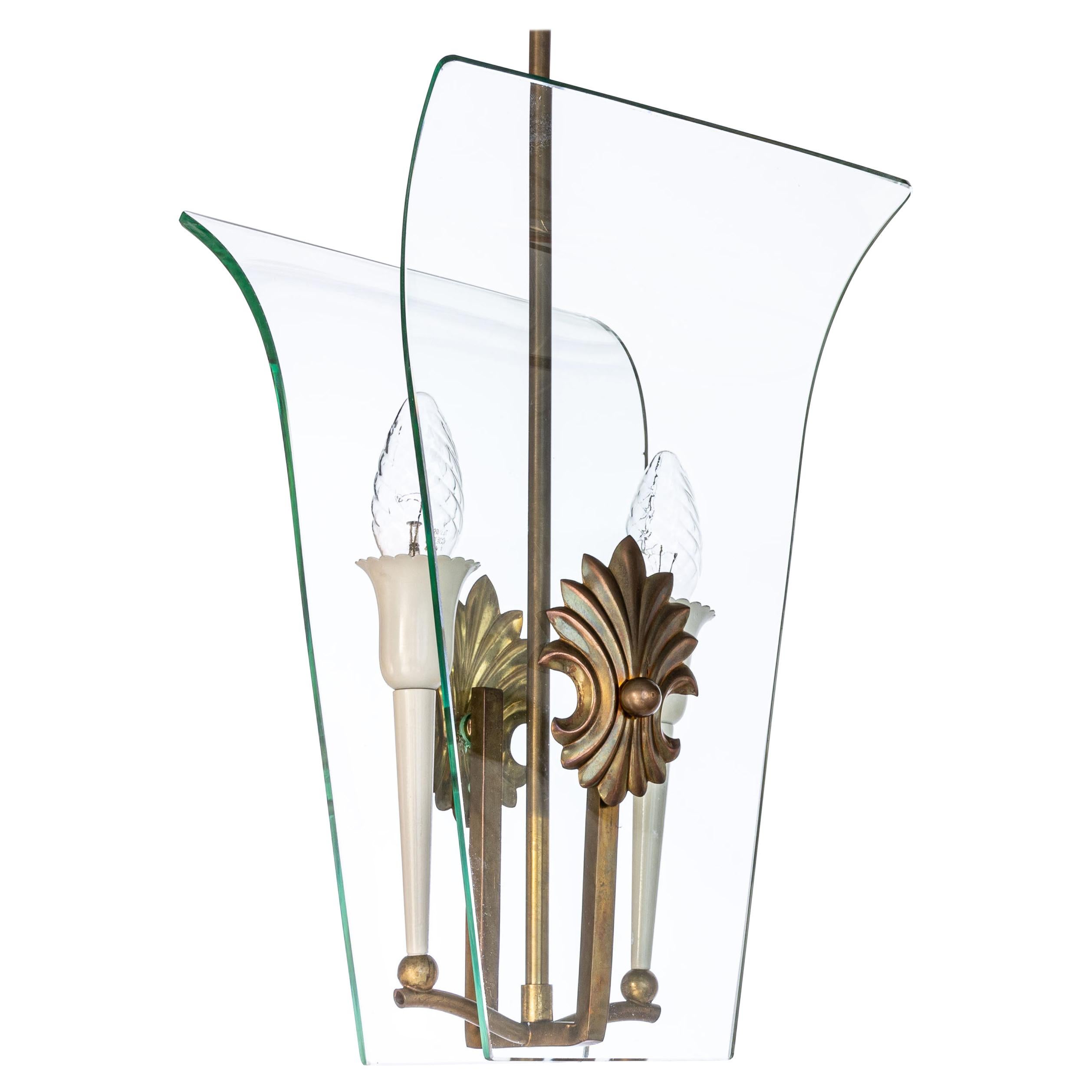 1950's Brass & Glass Lantern Attributed to Luigi Fontana For Sale