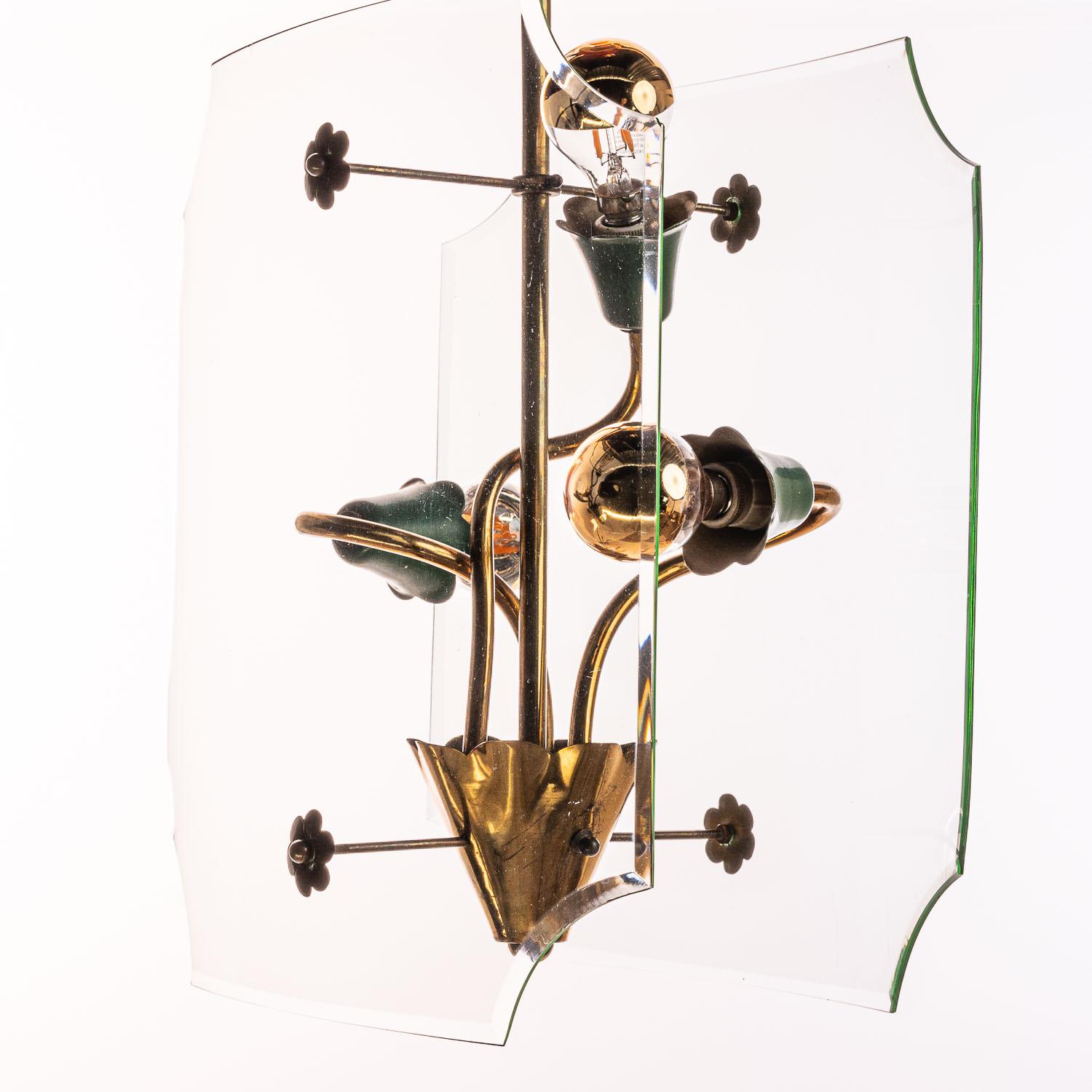 Italian 1950's Brass & Glass Lantern in Style of Pietro Chiesa