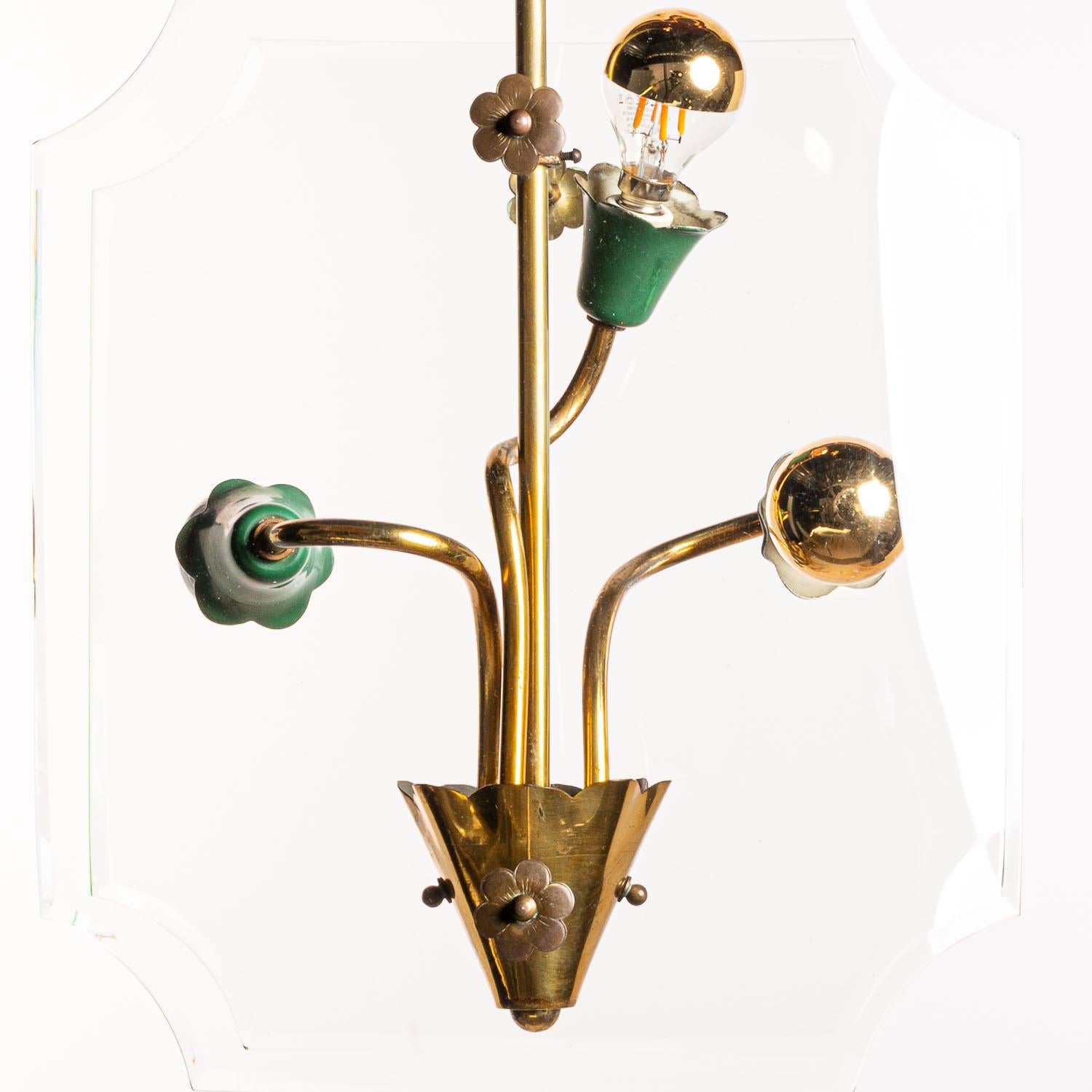 1950's Brass & Glass Lantern in Style of Pietro Chiesa 1