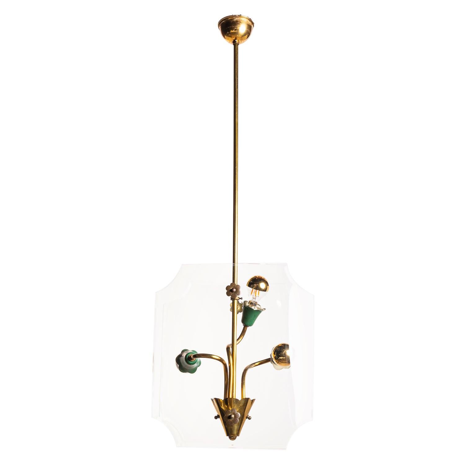 1950's Brass & Glass Lantern in Style of Pietro Chiesa