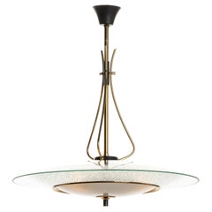 Lampe à suspension en laiton et verre des années 1950 attribuée à Fontana Arte