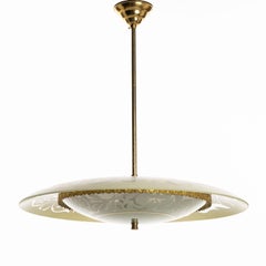 1950's Brass & Glass Pendant Attributed to Pietro Chiesa