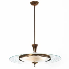 1950's Brass & Glass Pendant in Style of Pietro Chiesa