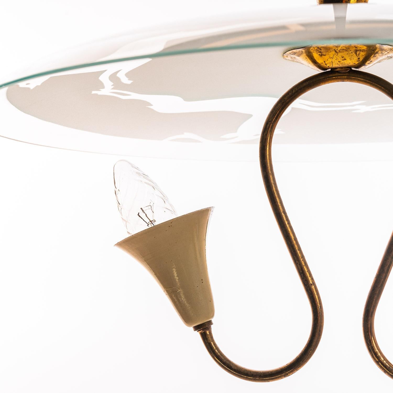 Italian 1950's Brass & Glass Pendant in Style of Pietro Chiesa